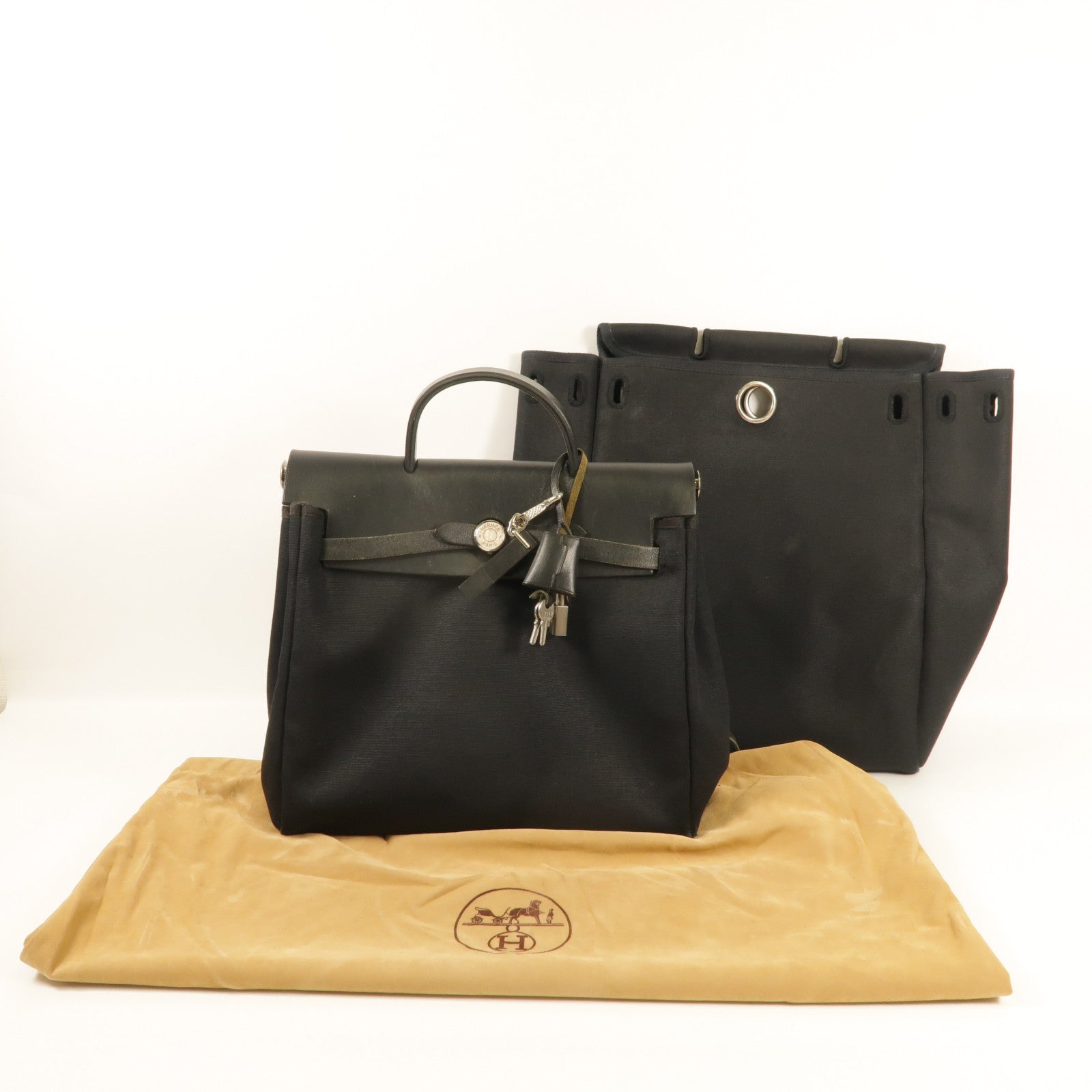 HERMES 帆布Herbag銀扣背包