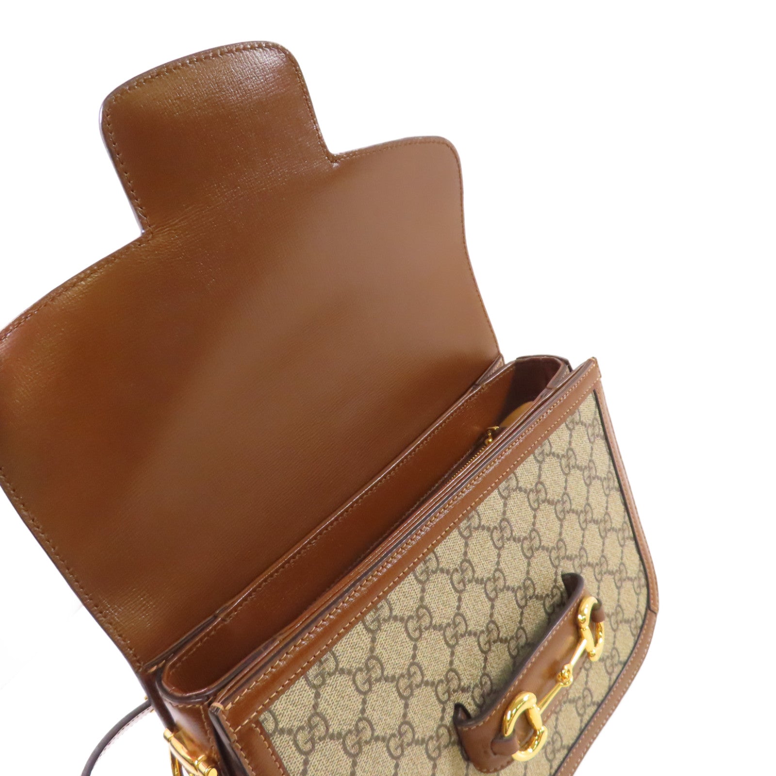 GUCCI 【激減優惠】塗層帆布Horsebit 1955 Shoulder Bag金扣肩背袋啡色