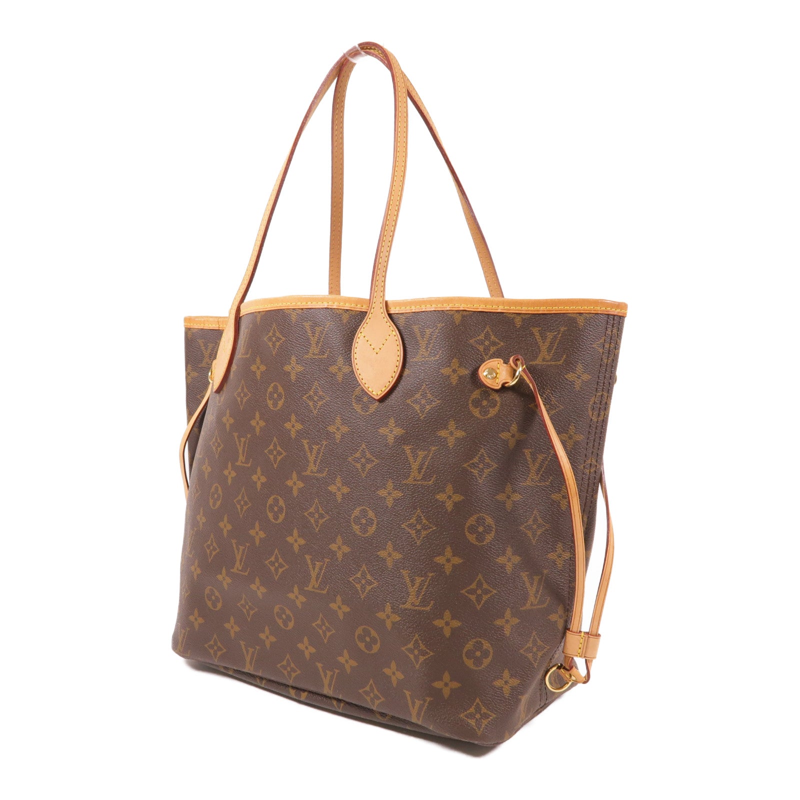 LOUIS VUITTON Monogram Neverfull MM金扣手挽袋棕色