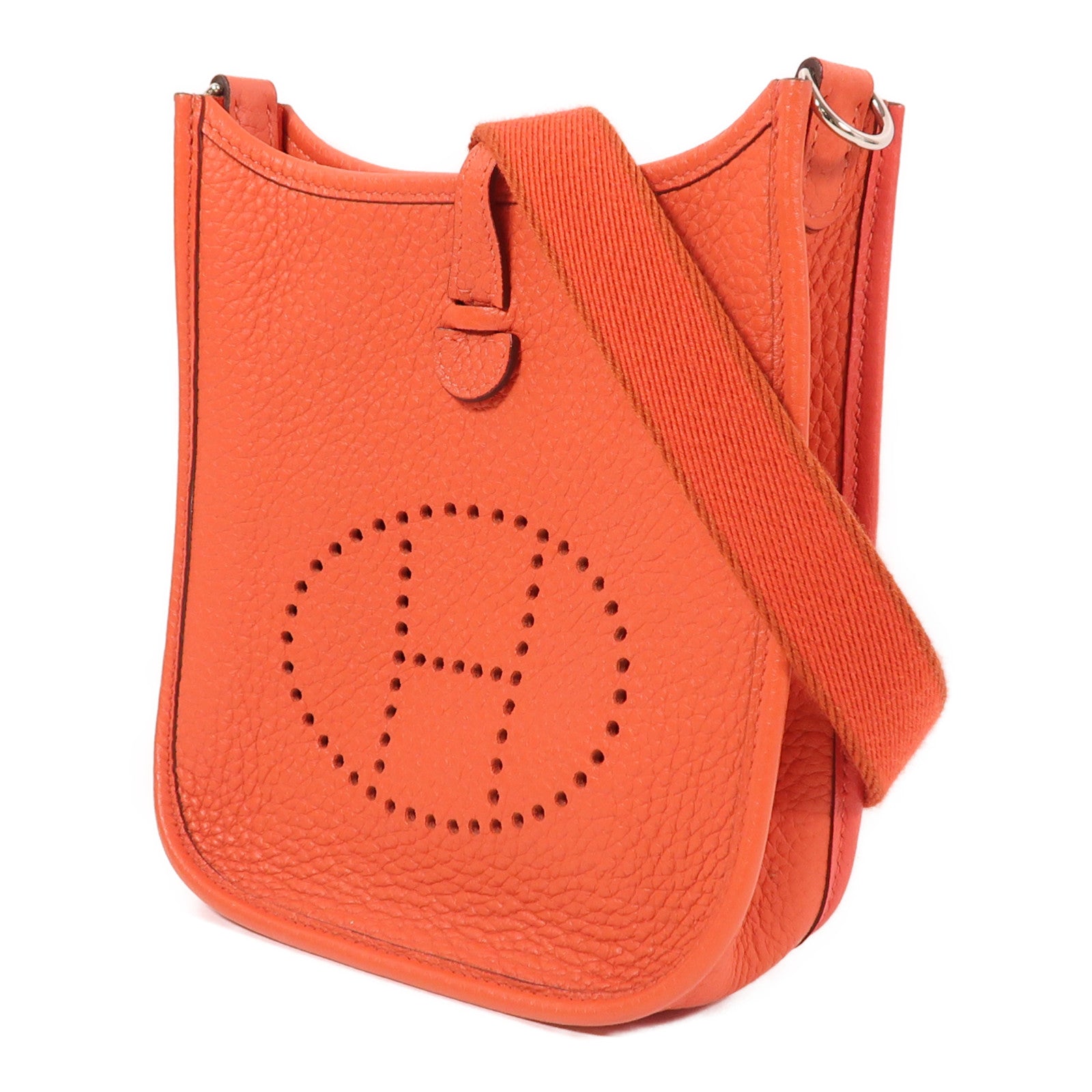 HERMES Clemence皮革Evelyne TPM銀扣肩背袋9J Feu