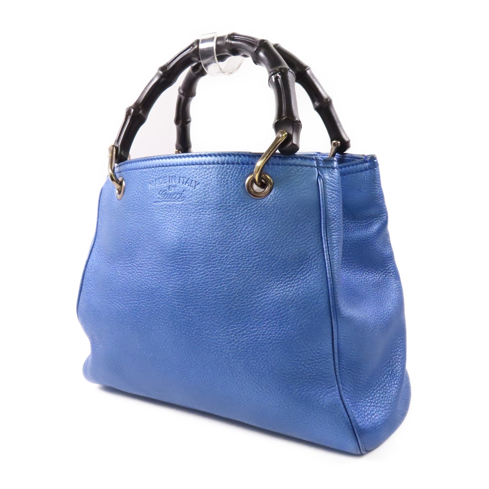 GUCCI GG Bamboo Handbag 336032 Calfskin Leather Blue
