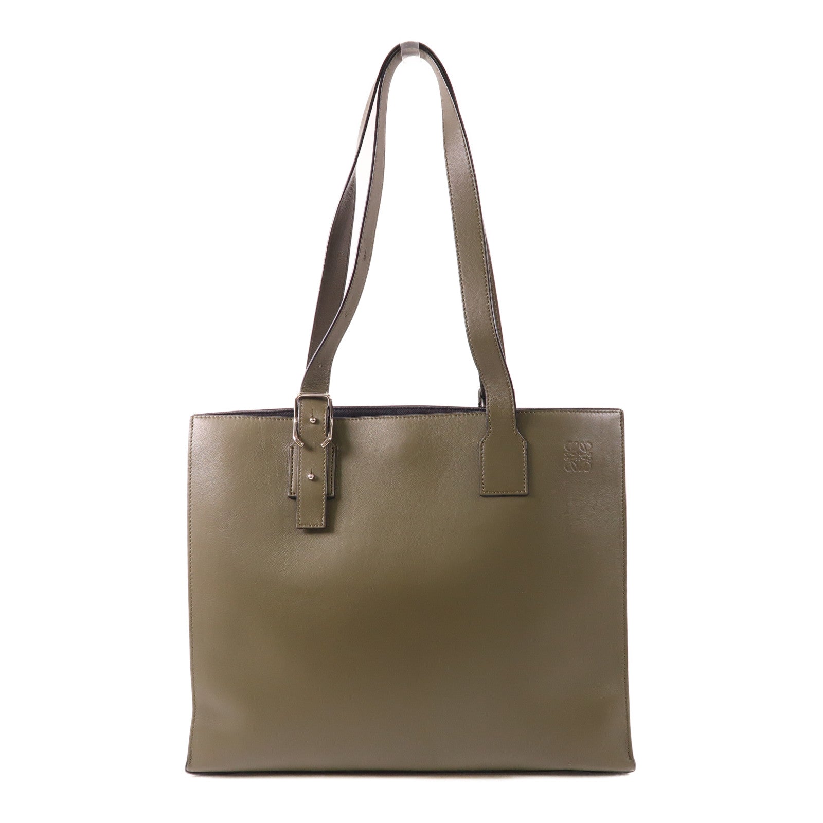 LOEWE SHW Buckle Horizontal Shoulder Bag Calfskin Leather Khaki