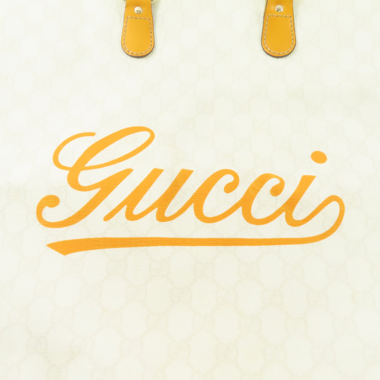 GUCCI 塗層帆布/皮革Tote Bag金扣手挽袋白色/橙色