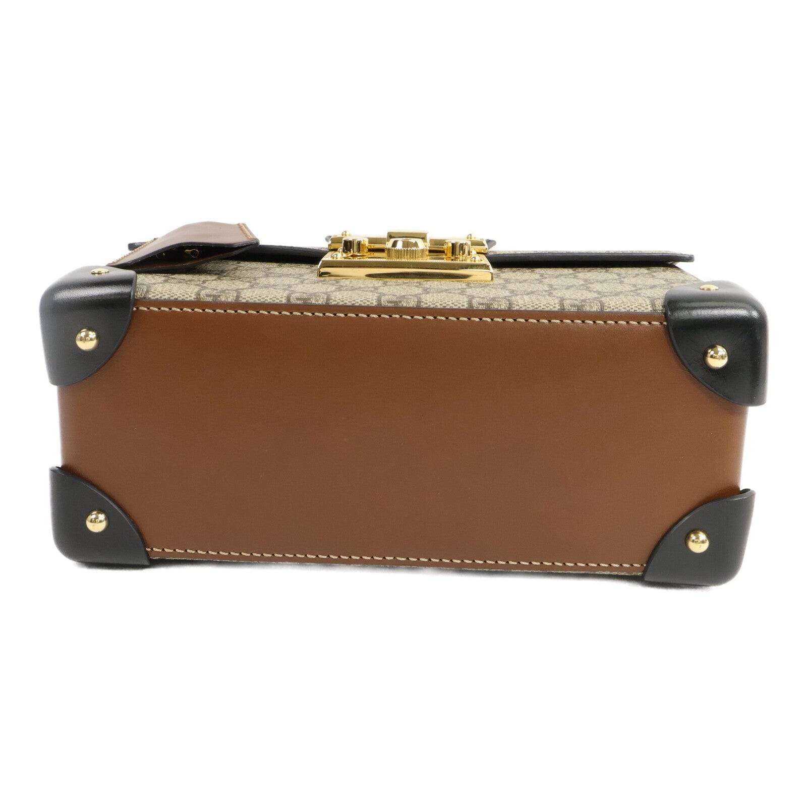 GUCCI 塗層帆布Padlock GG Small Bamboo Top Handle鏈帶手挽肩背兩用袋