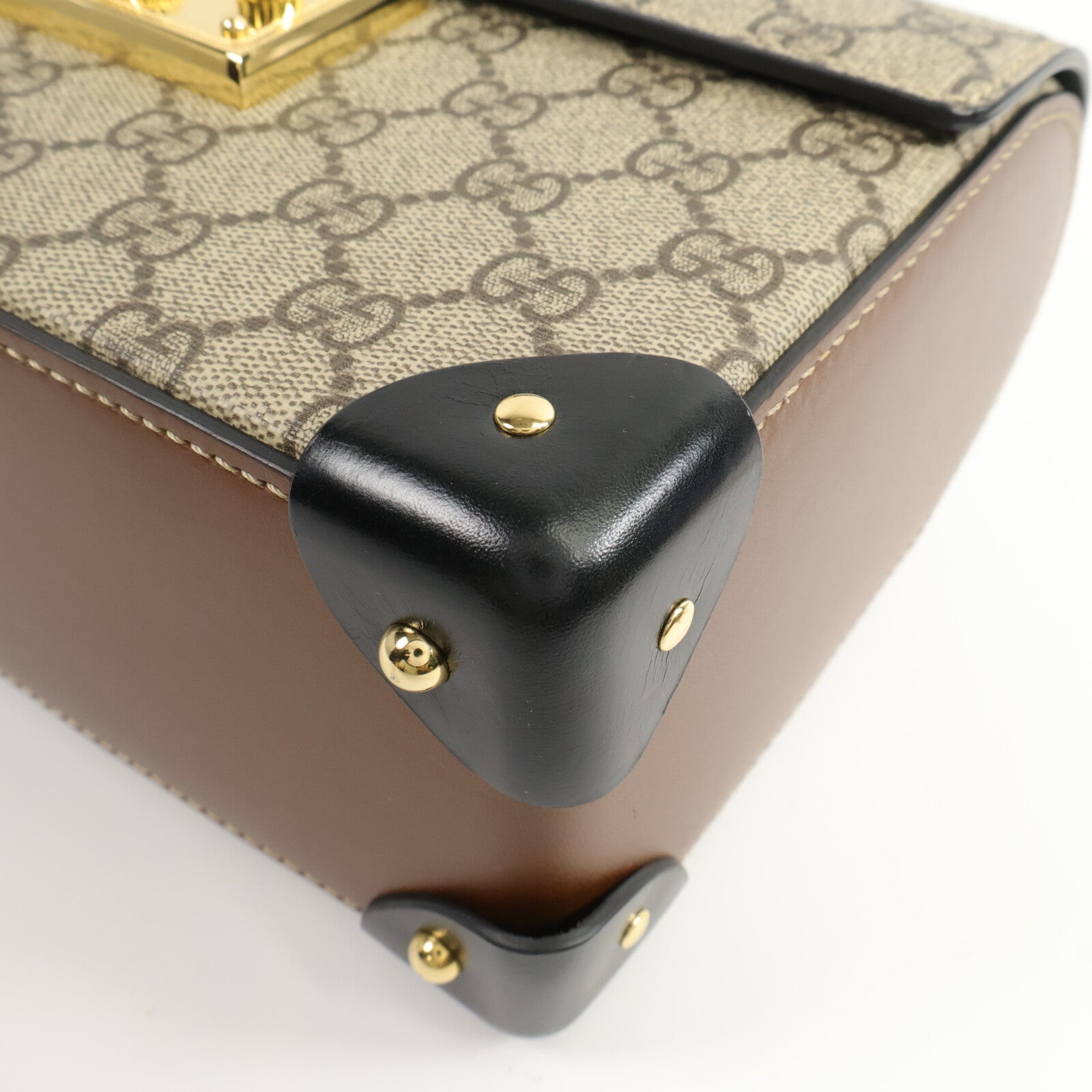 GUCCI 塗層帆布Padlock GG Small Bamboo Top Handle鏈帶手挽肩背兩用袋