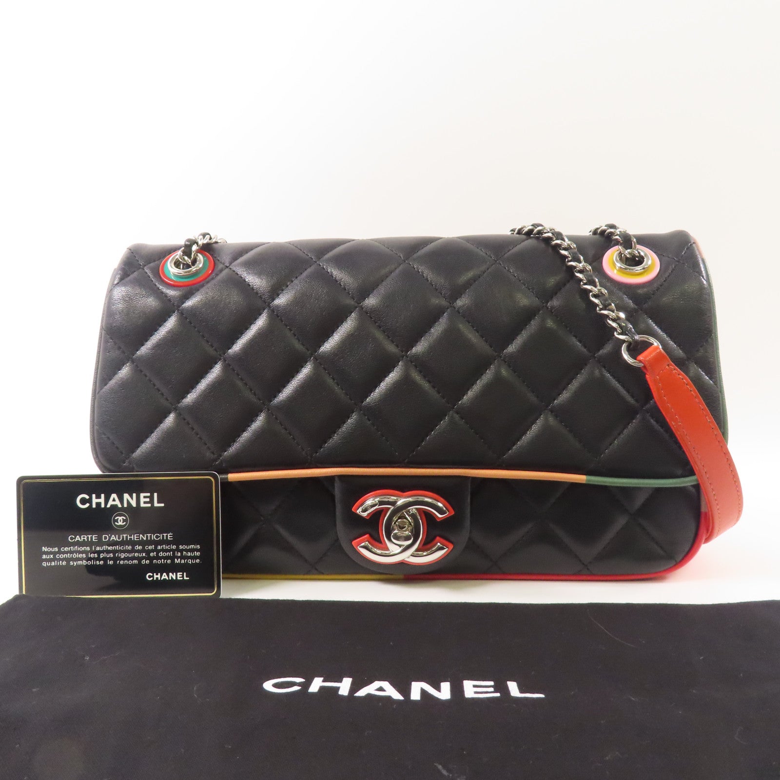 CHANEL 皮革Chain Shoulder Bag銀扣鏈帶肩背袋