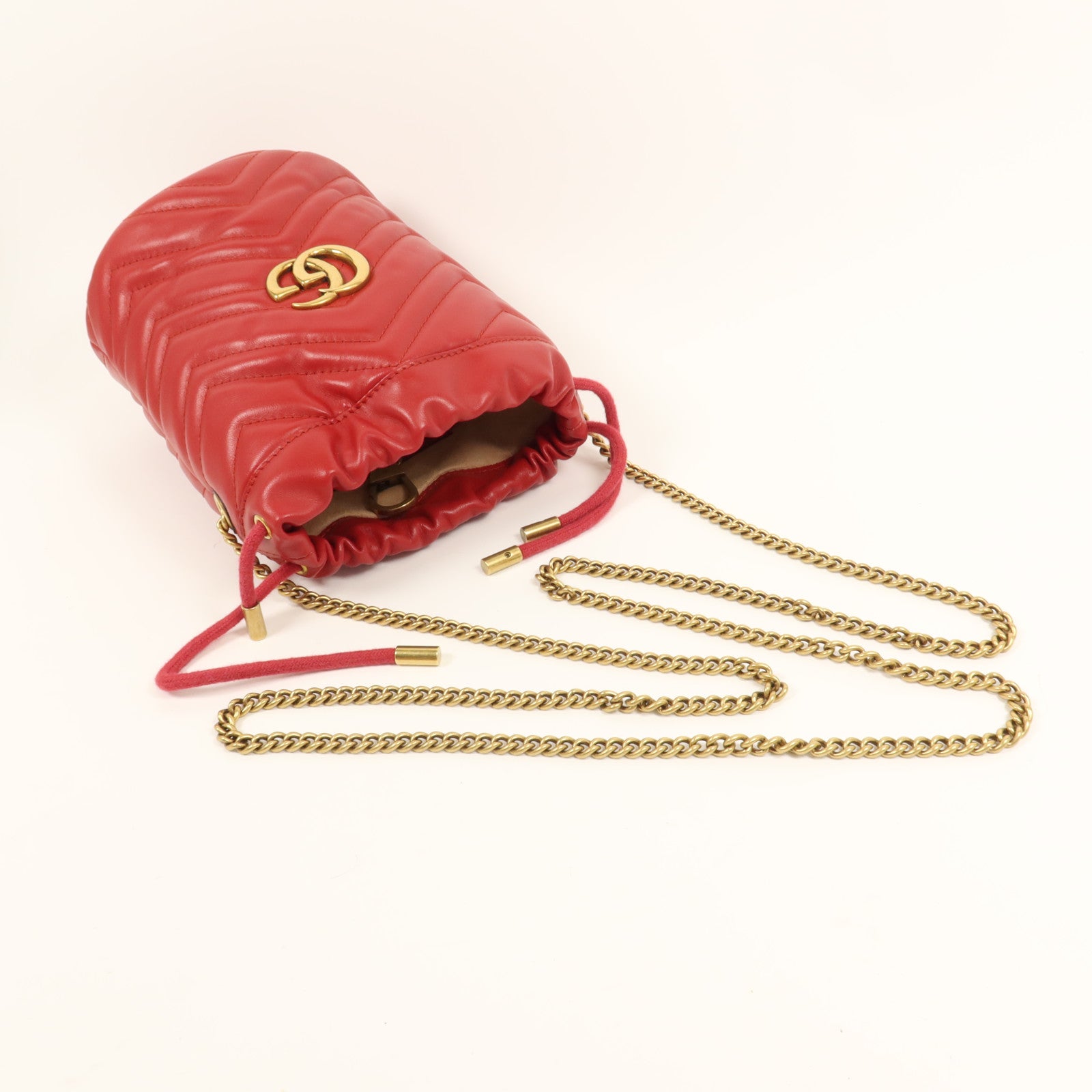 GUCCI 牛皮皮革GG Marmont Mini Shoulder Bag金扣鏈帶肩背袋