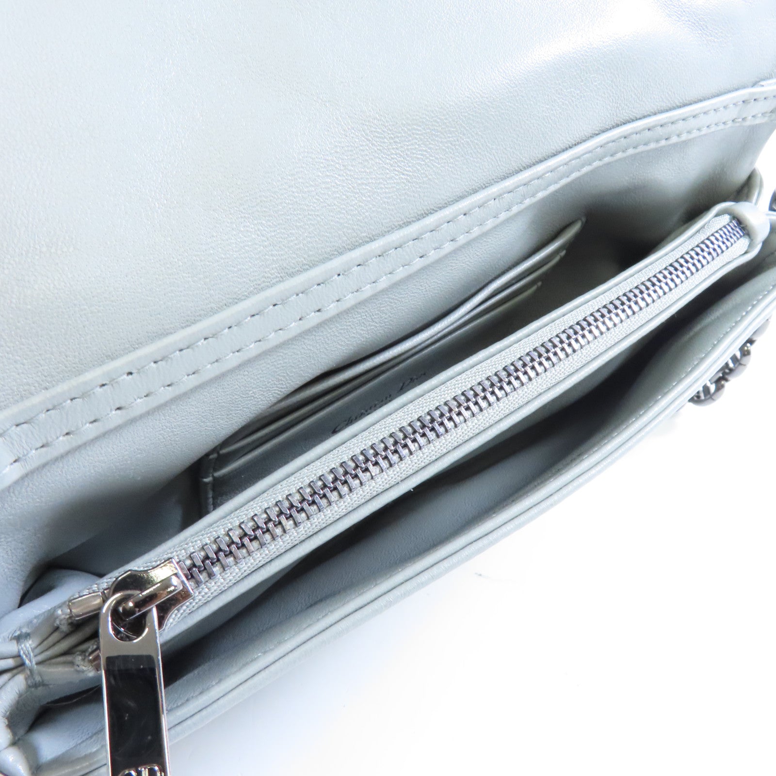 Dior 皮革Caro Macrocannage Mini Bag銀扣鏈帶肩背袋灰色