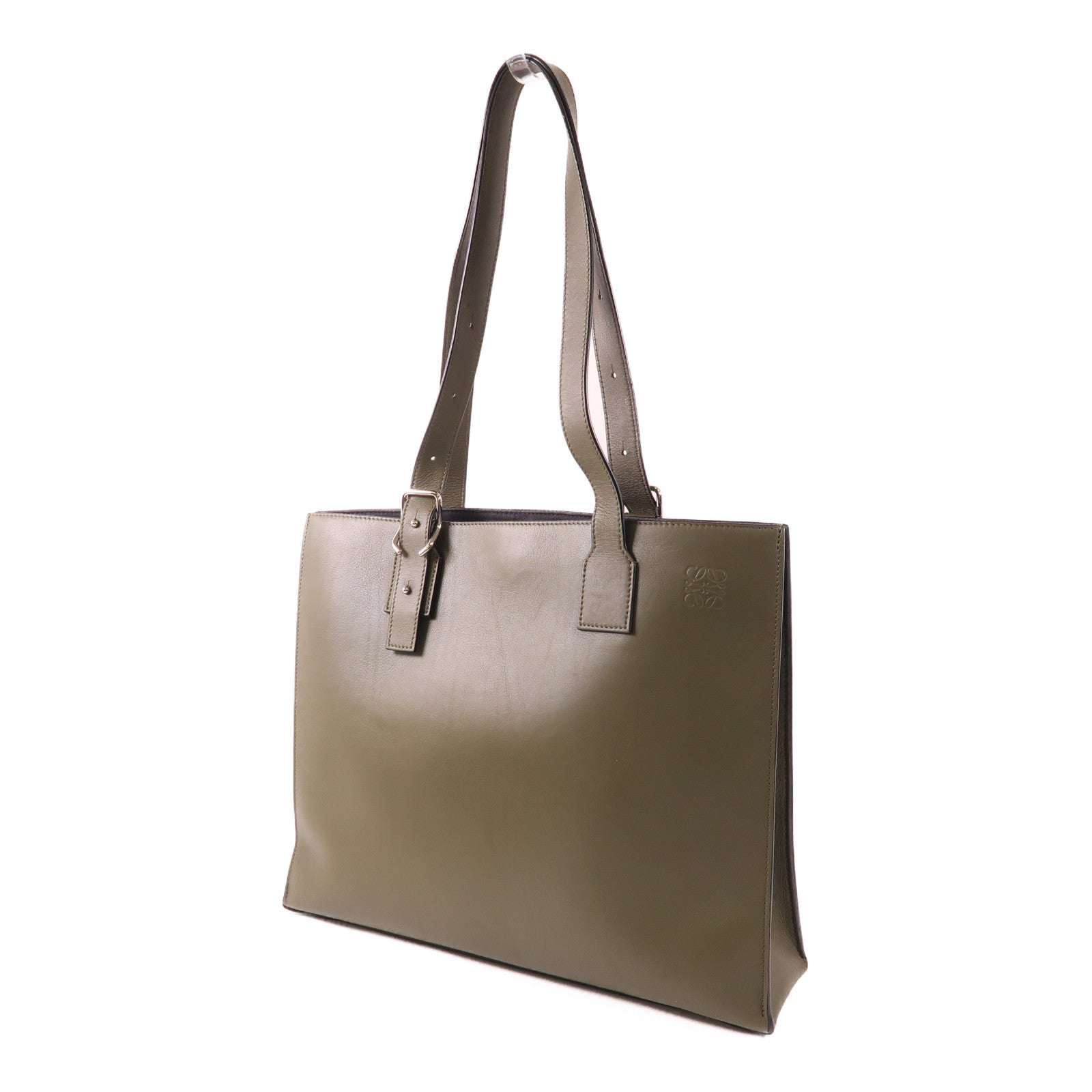 LOEWE SHW Buckle Horizontal Shoulder Bag Calfskin Leather Khaki