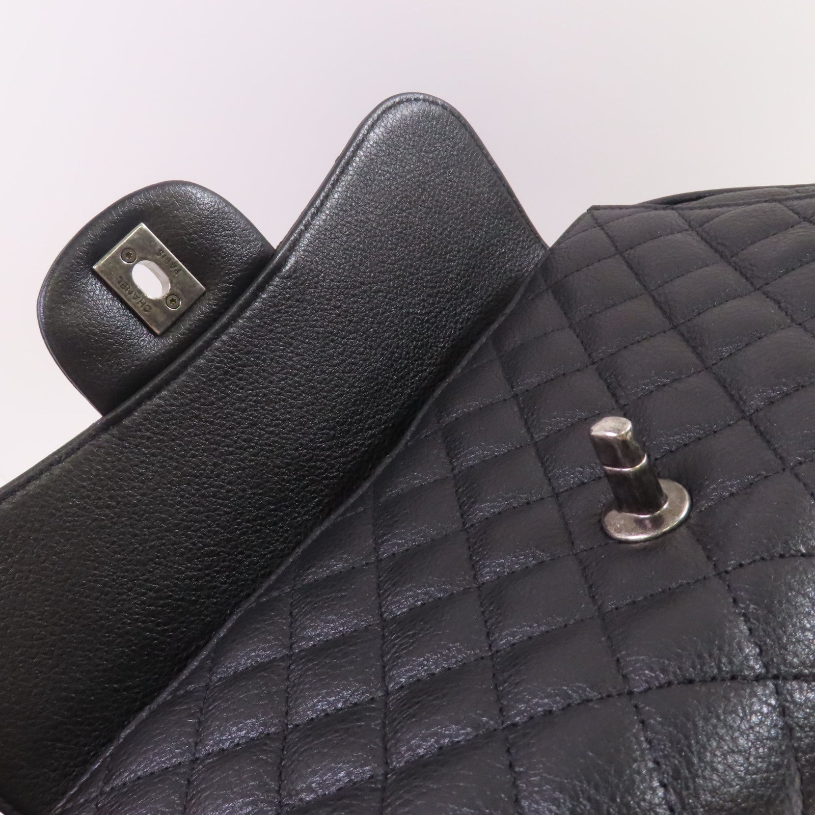 CHANEL 菱格牛皮皮革2Way Shoulder Bag金扣/銀扣鏈帶手挽肩背兩用袋黑色