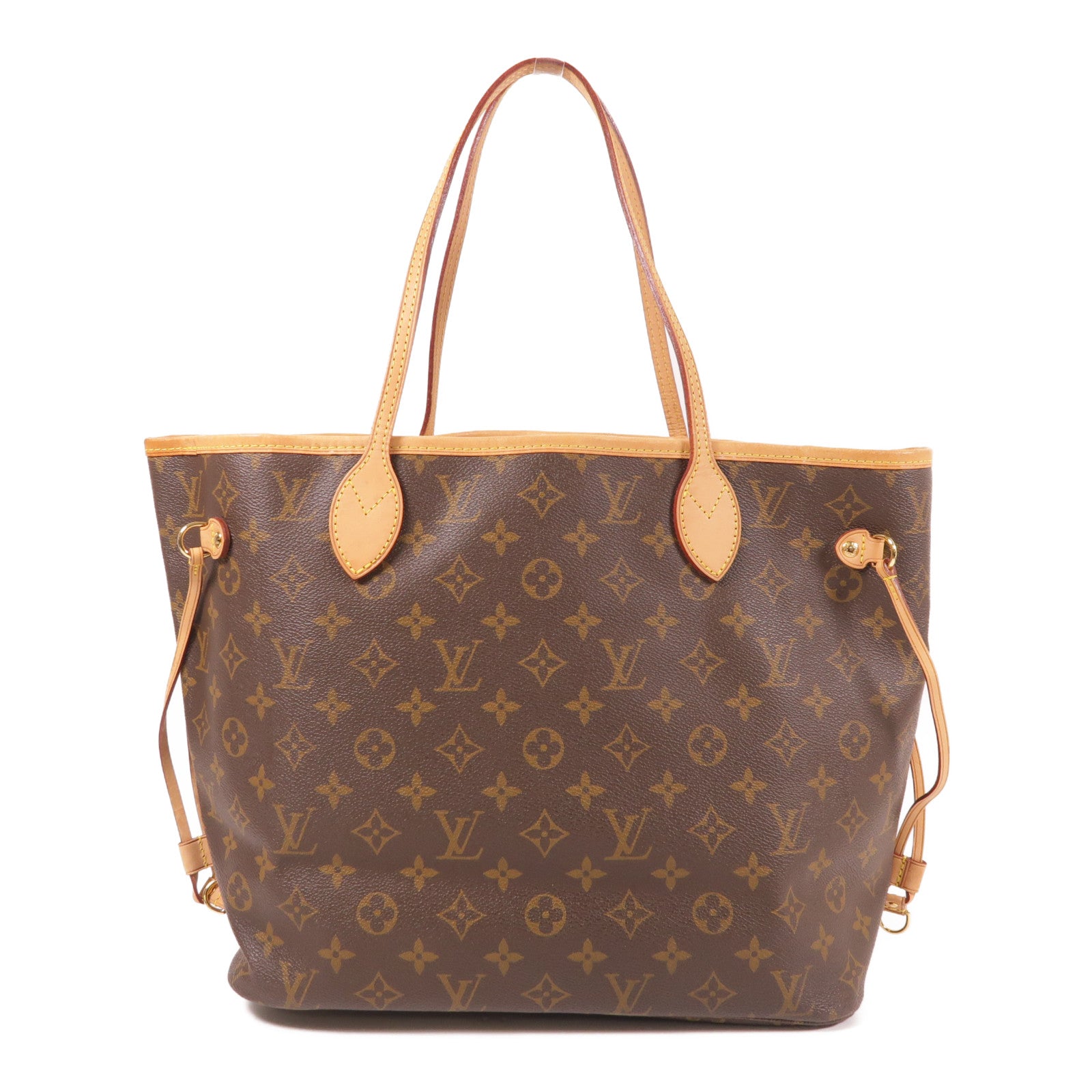 LOUIS VUITTON Monogram Neverfull MM金扣手挽袋棕色