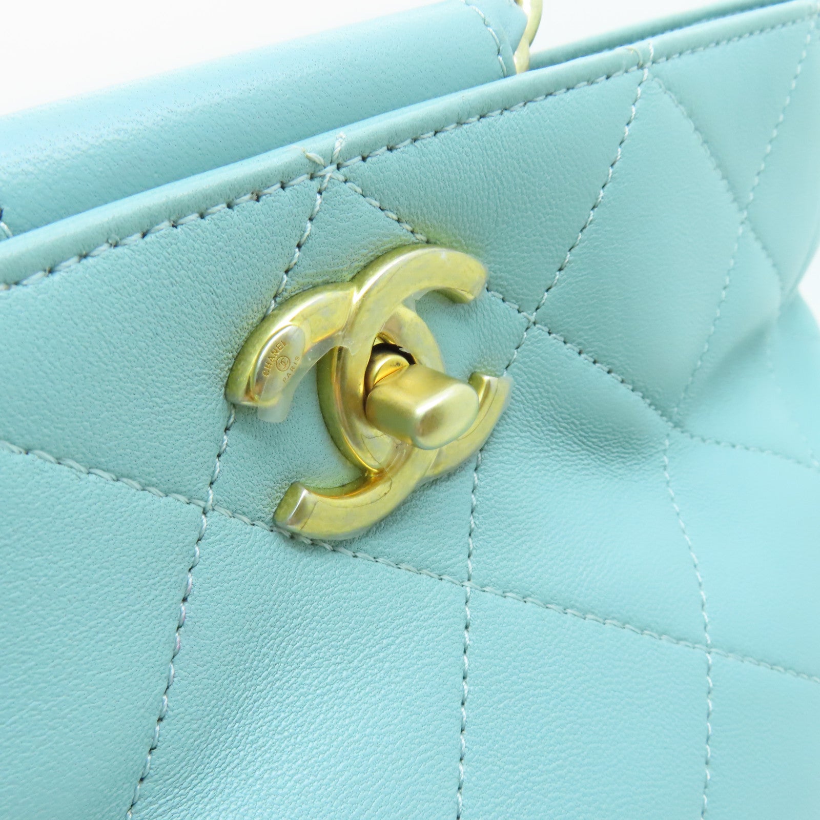 CHANEL 【清倉大減價】菱格牛皮皮革Backpack金扣背包綠色