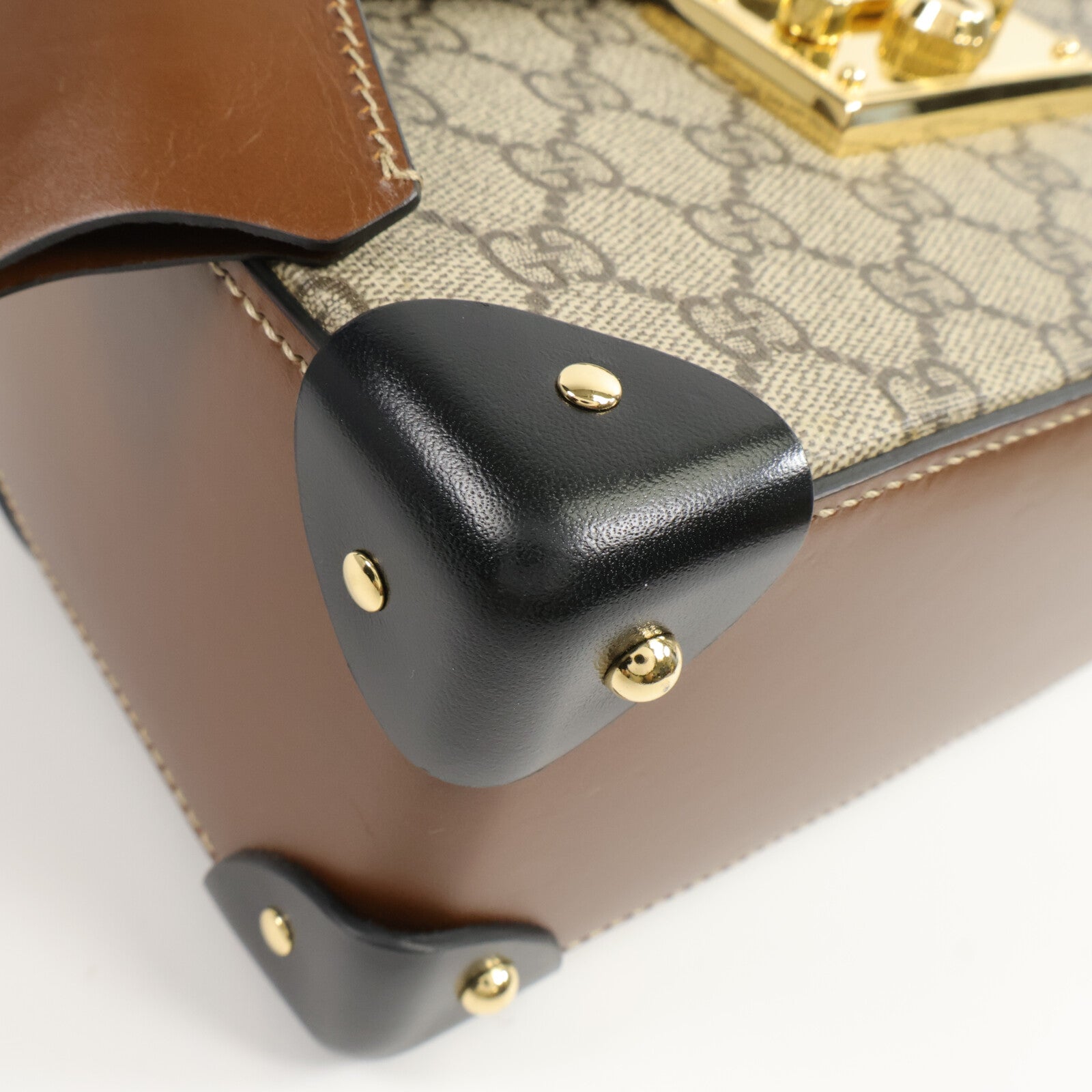 GUCCI 塗層帆布Padlock GG Small Bamboo Top Handle鏈帶手挽肩背兩用袋