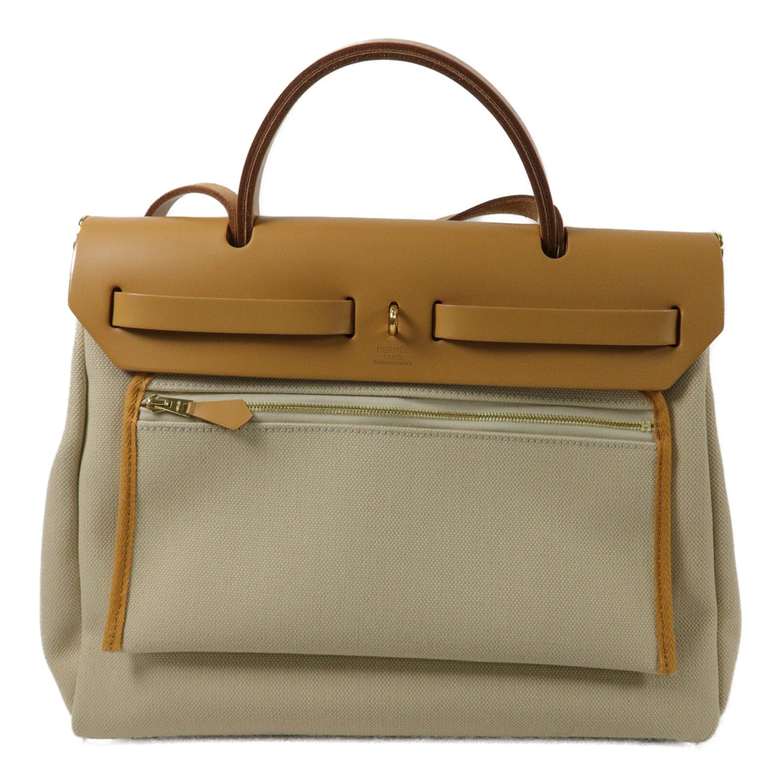 HERMES 帆布Herbag PM手挽肩背兩用袋Fauve