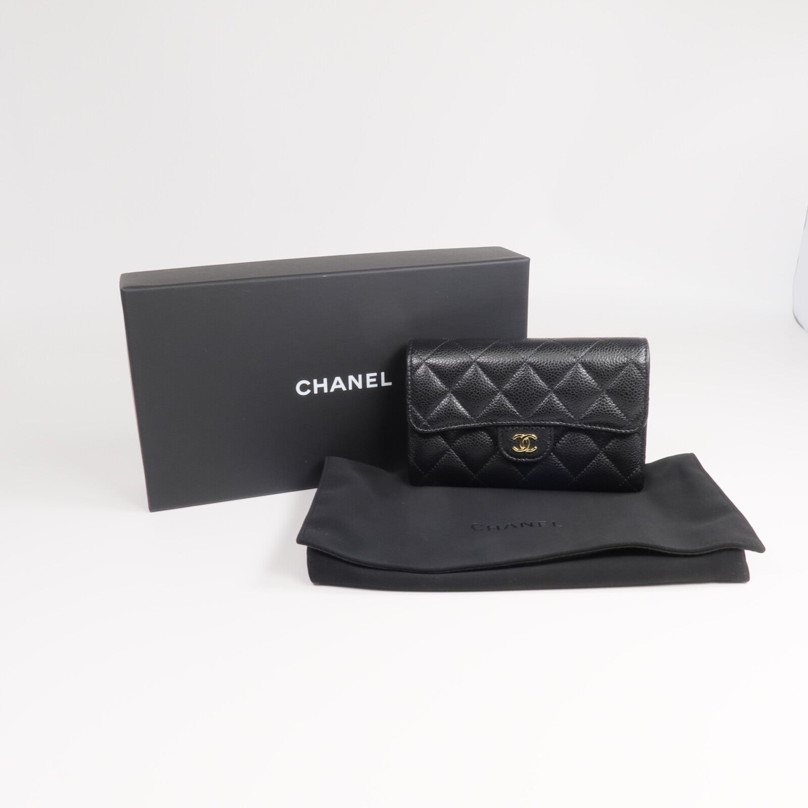 CHANEL 牛皮皮革Long Wallet金扣長錢包