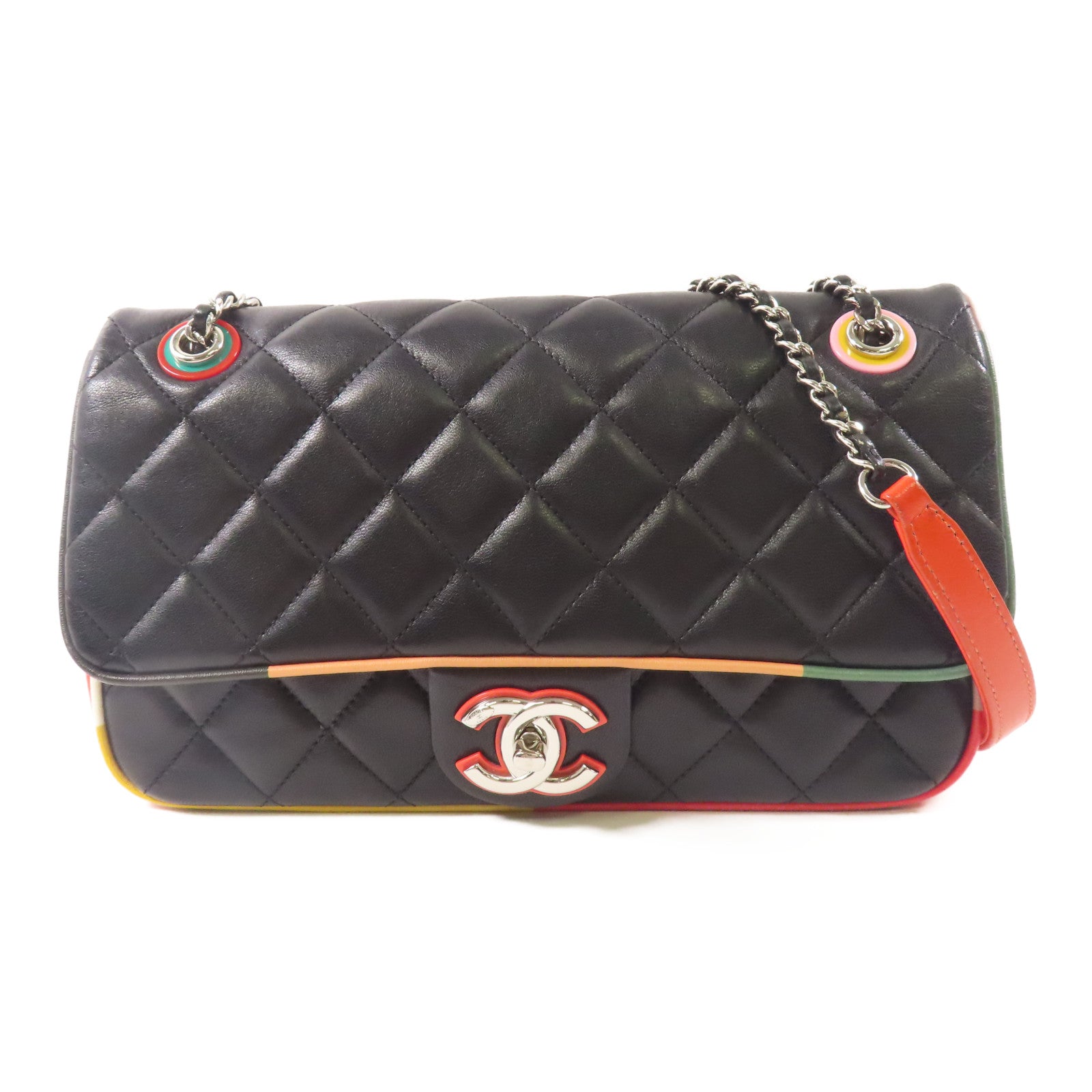 CHANEL 皮革Chain Shoulder Bag銀扣鏈帶肩背袋