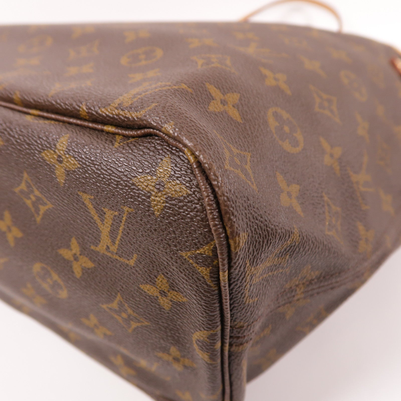 LOUIS VUITTON Monogram Neverfull MM金扣手挽袋棕色