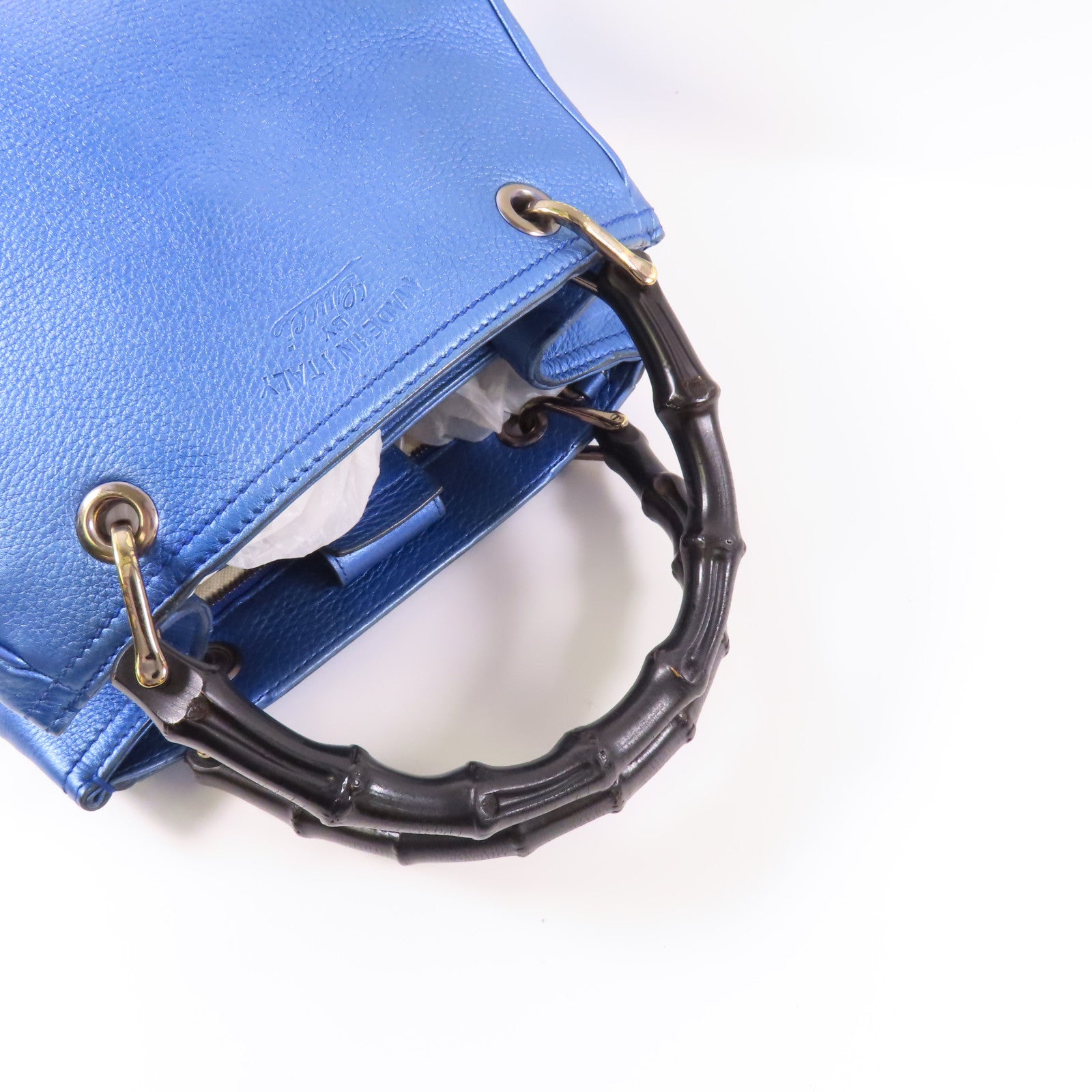 GUCCI GG Bamboo Handbag 336032 Calfskin Leather Blue