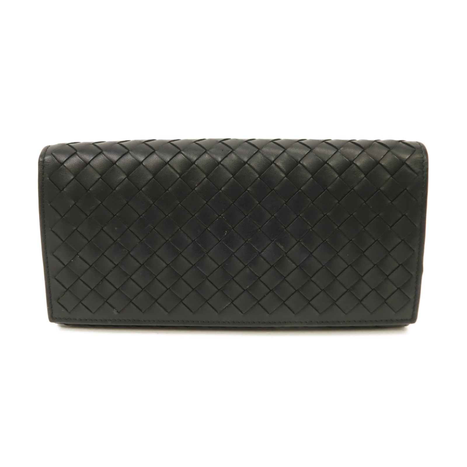 BOTTEGA VENETA 織紋皮革Long Wallet銀扣長錢包黑色