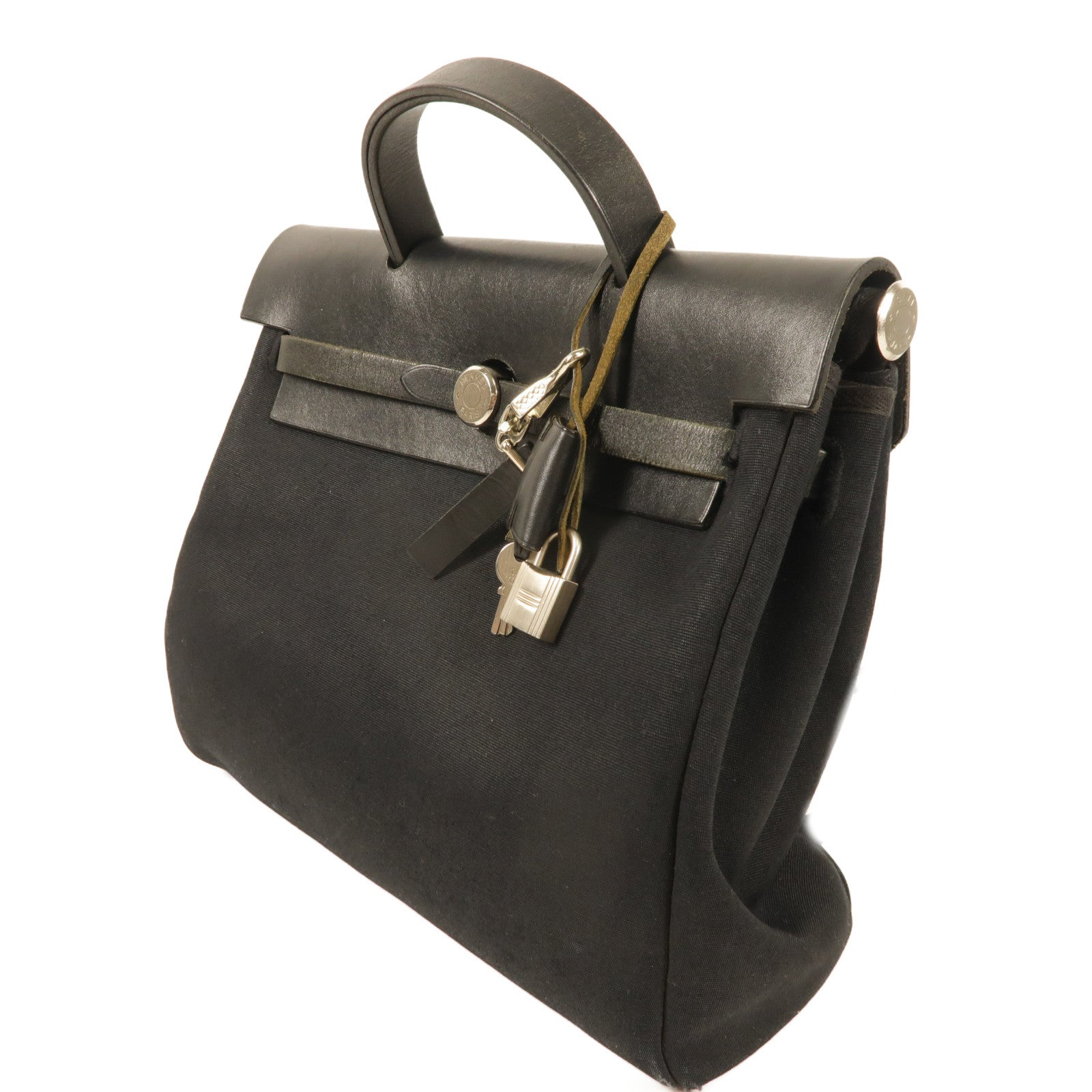 HERMES 帆布Herbag銀扣背包