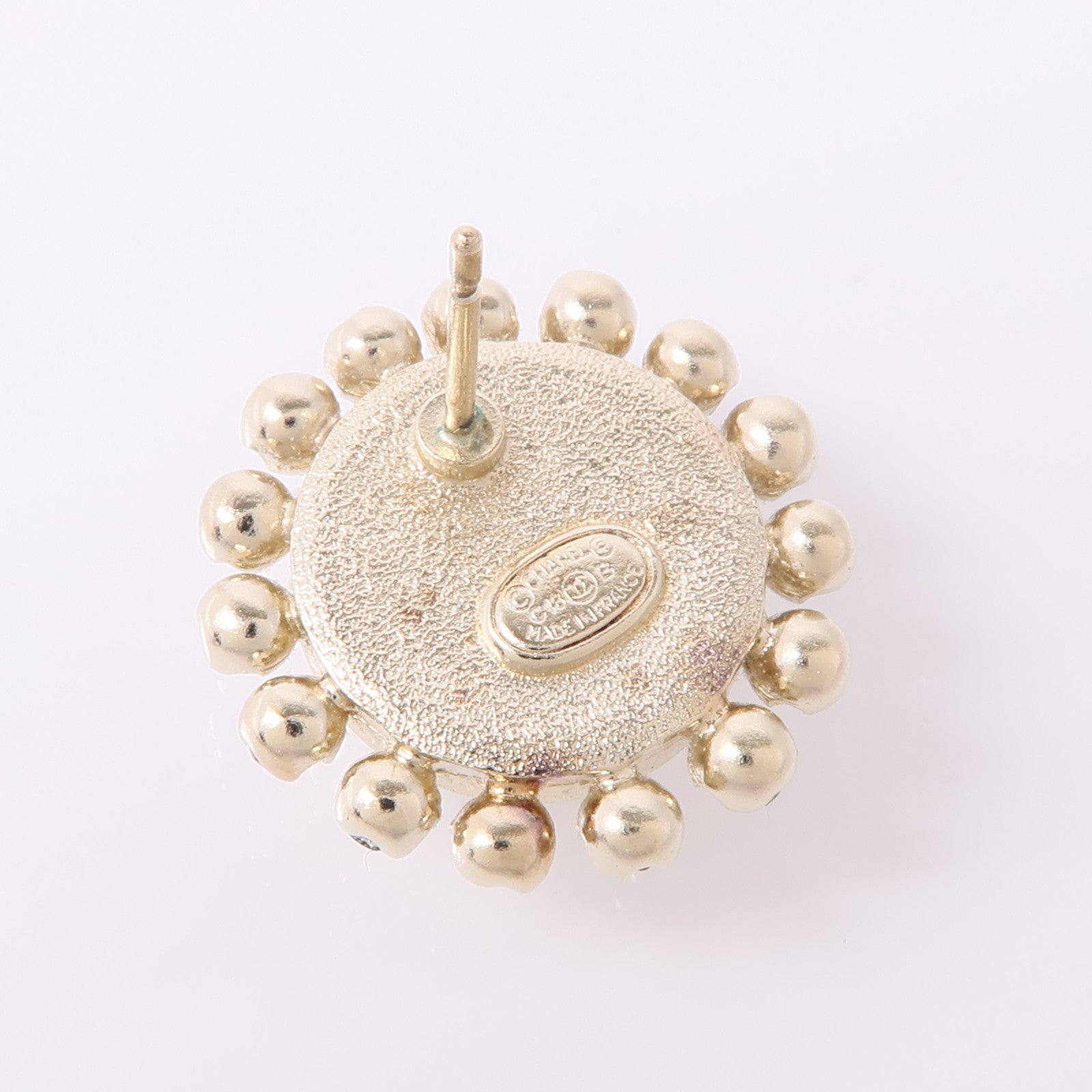 CHANEL CC Earrings PVC Metal Gold White Crystal