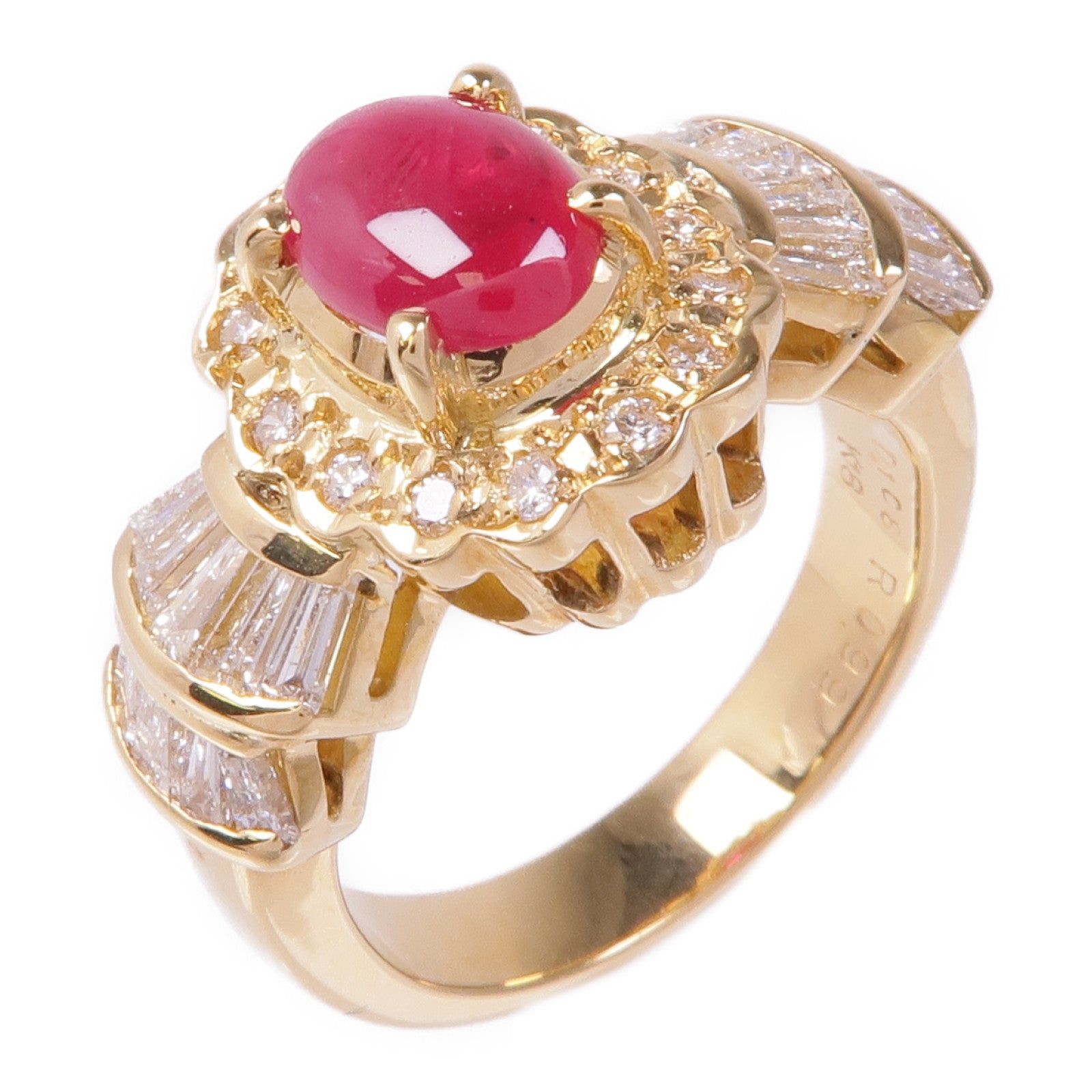 JEWELRY 【激減優惠】18K黃金Ruby Diamond Ring紅寶石/鑽石戒指US#5.75