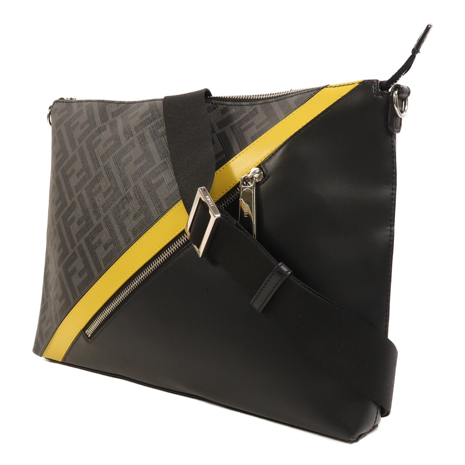 FENDI 塗層帆布Diagonal Messenger銀扣肩背袋