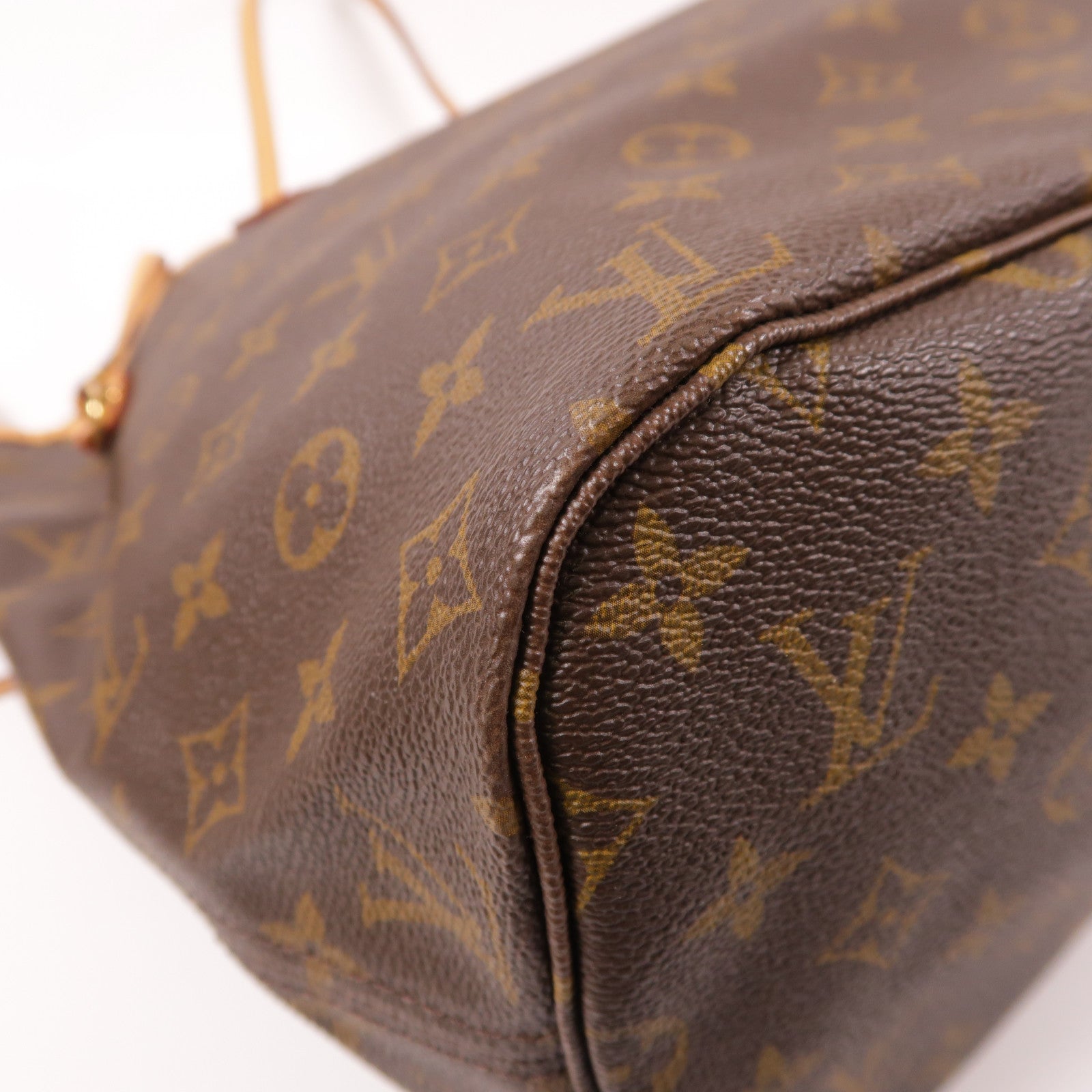 LOUIS VUITTON Monogram Neverfull MM金扣手挽袋棕色