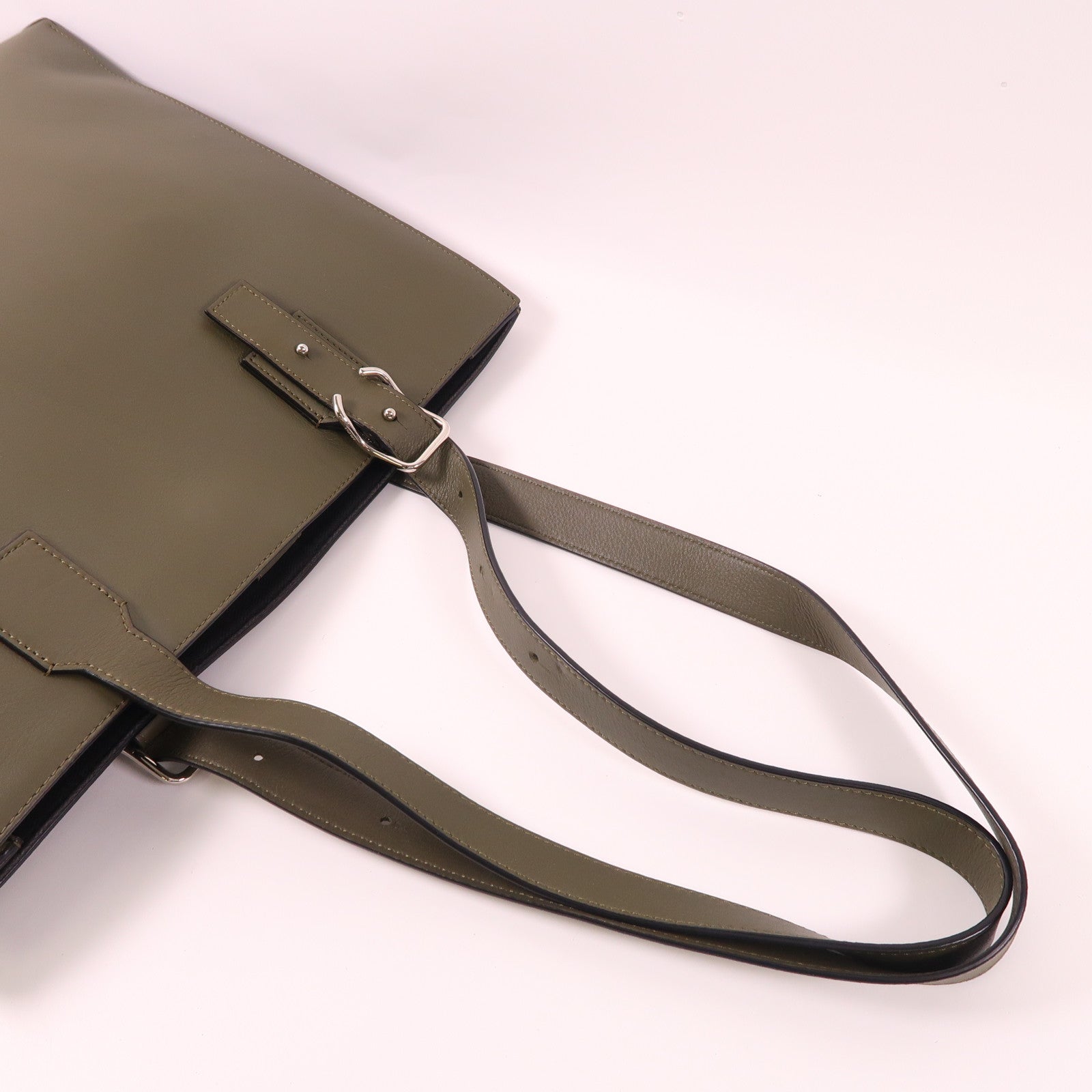 LOEWE SHW Buckle Horizontal Shoulder Bag Calfskin Leather Khaki