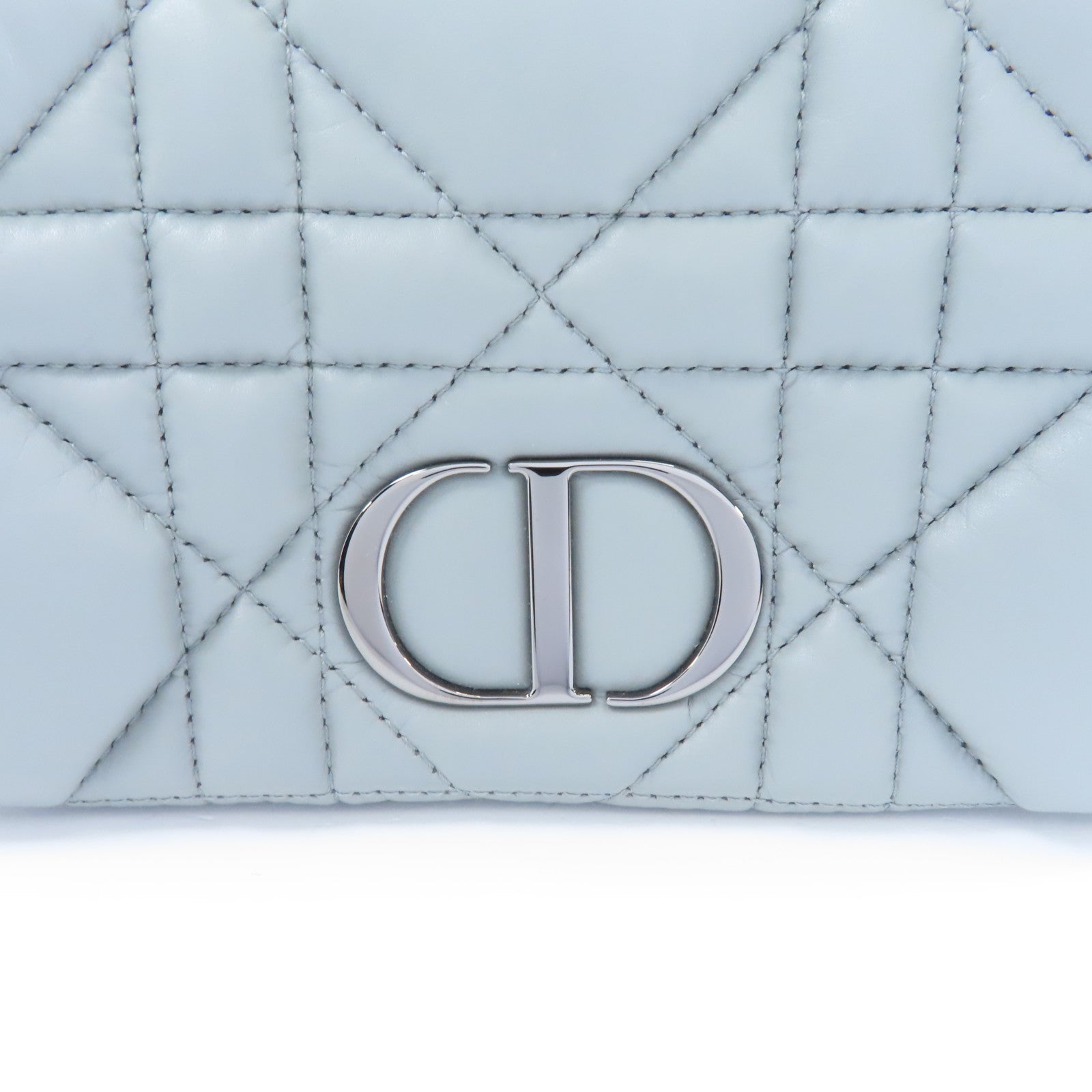 Dior 皮革Caro Macrocannage Mini Bag銀扣鏈帶肩背袋灰色