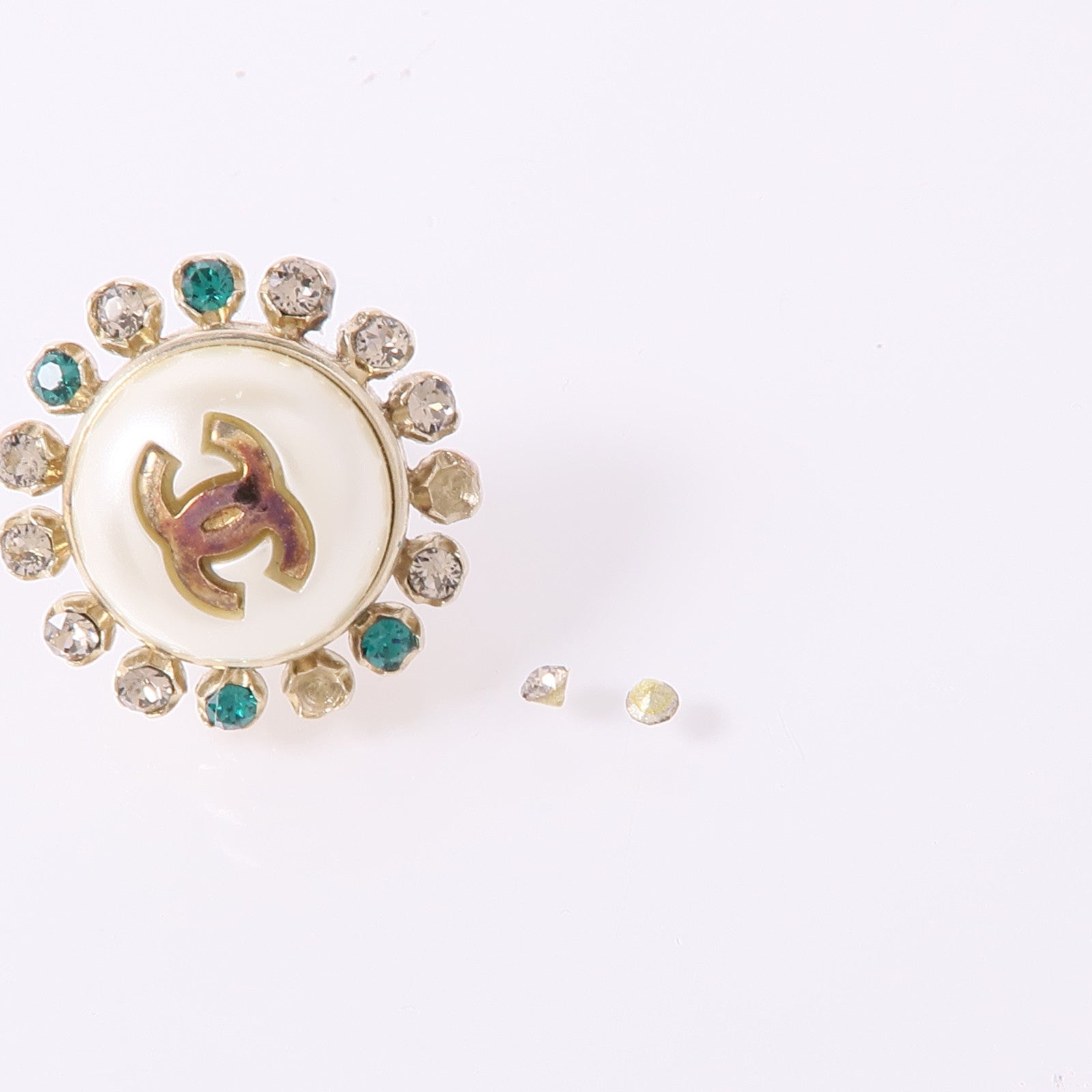 CHANEL CC Earrings PVC Metal Gold White Crystal