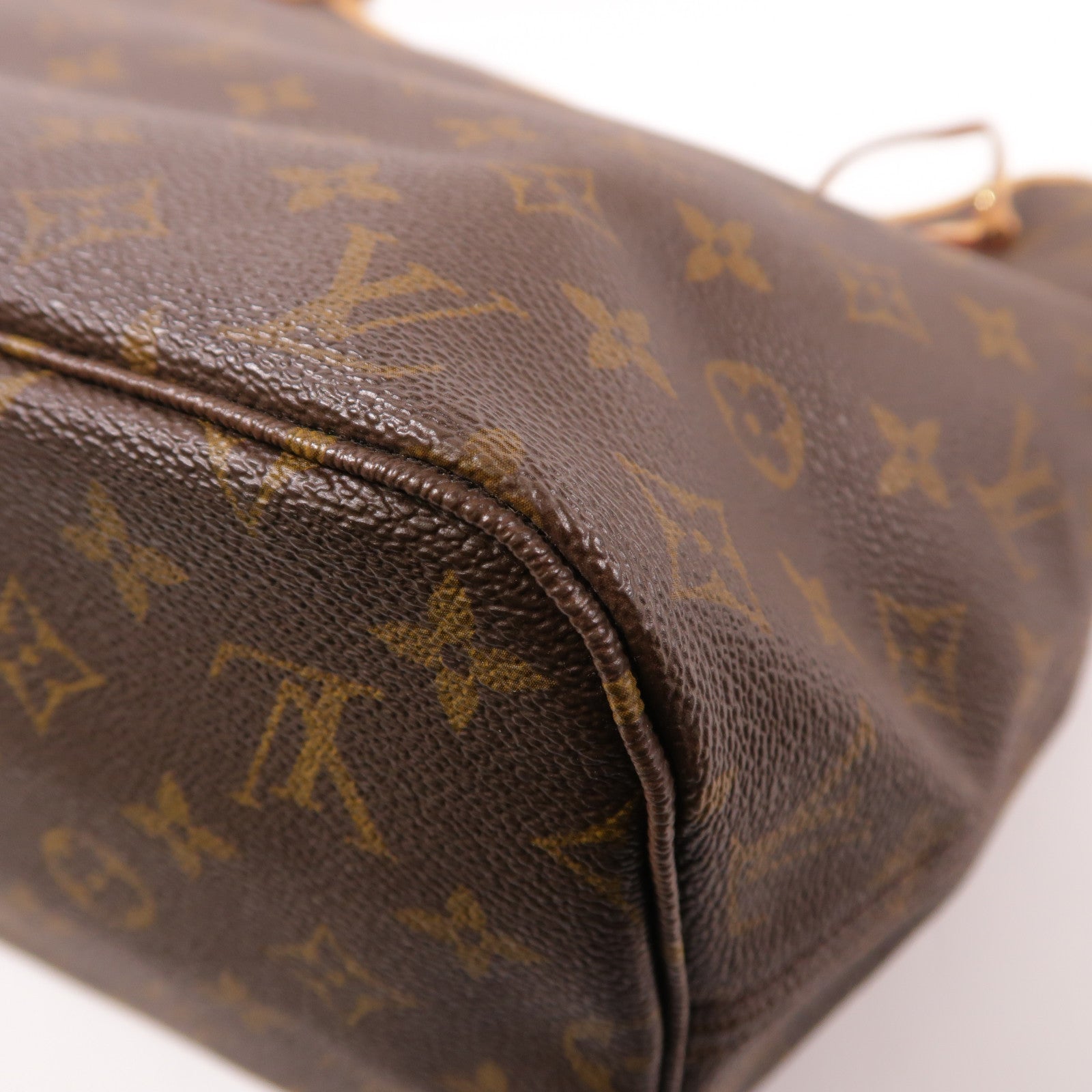 LOUIS VUITTON Monogram Neverfull MM金扣手挽袋棕色