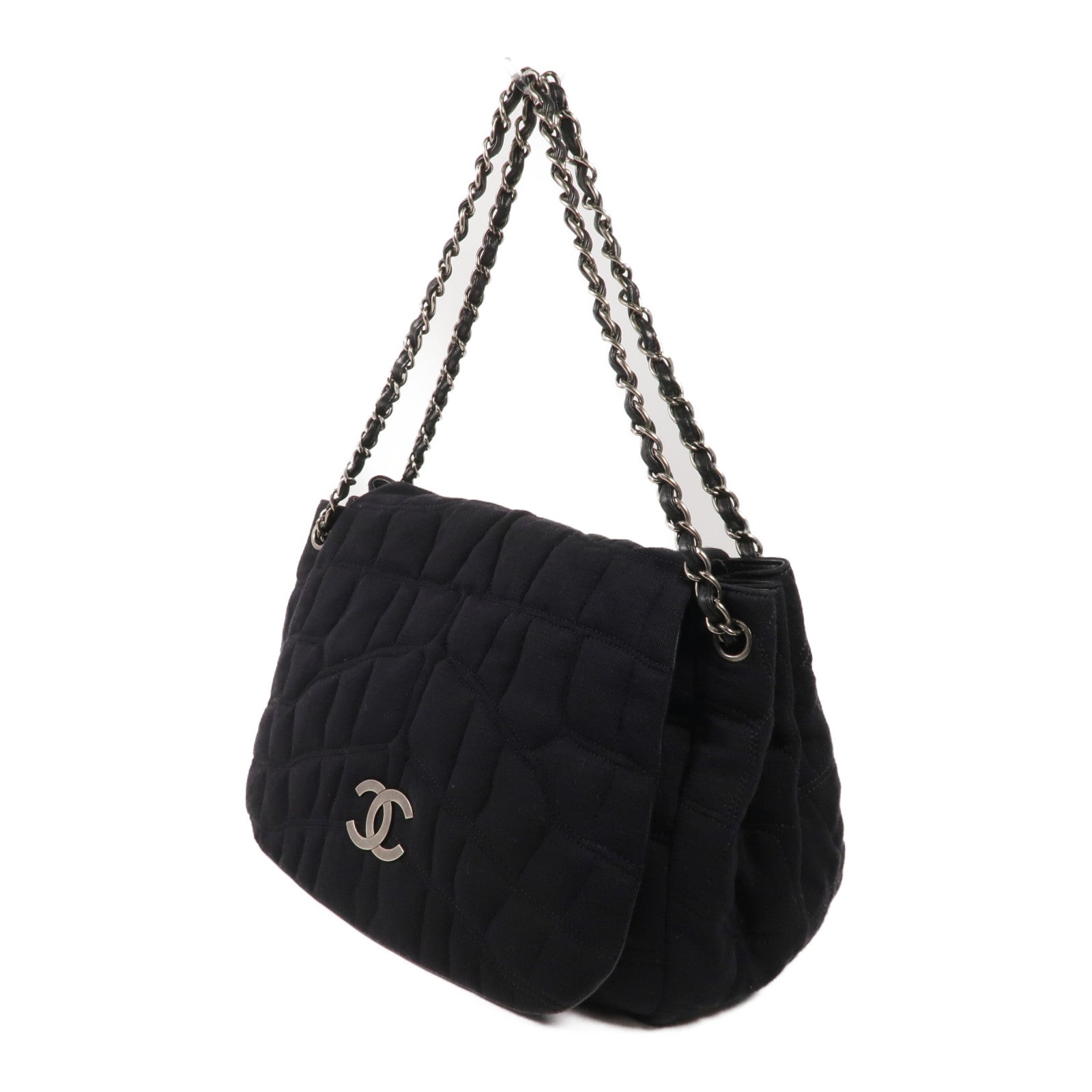 CHANEL 布料/皮革Chain Shoulder銀扣鏈帶肩背袋