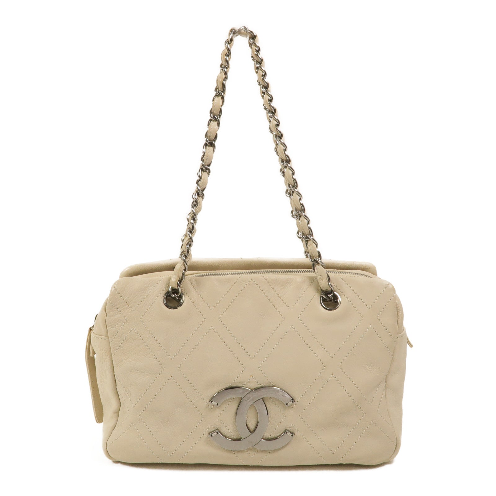 CHANEL 牛皮皮革Diamond Stitch Tote Bag鏈帶肩背袋