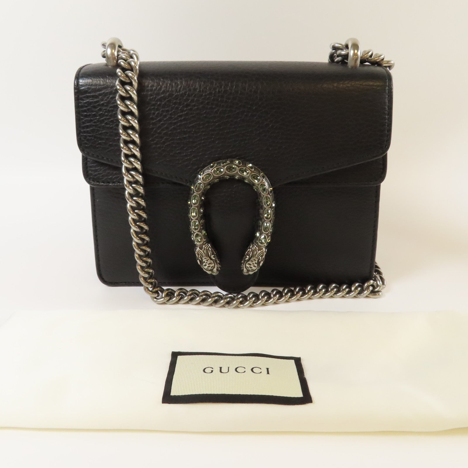 GUCCI 【激減優惠】牛皮皮革Dionysus Mini銀扣鏈帶肩背袋黑色