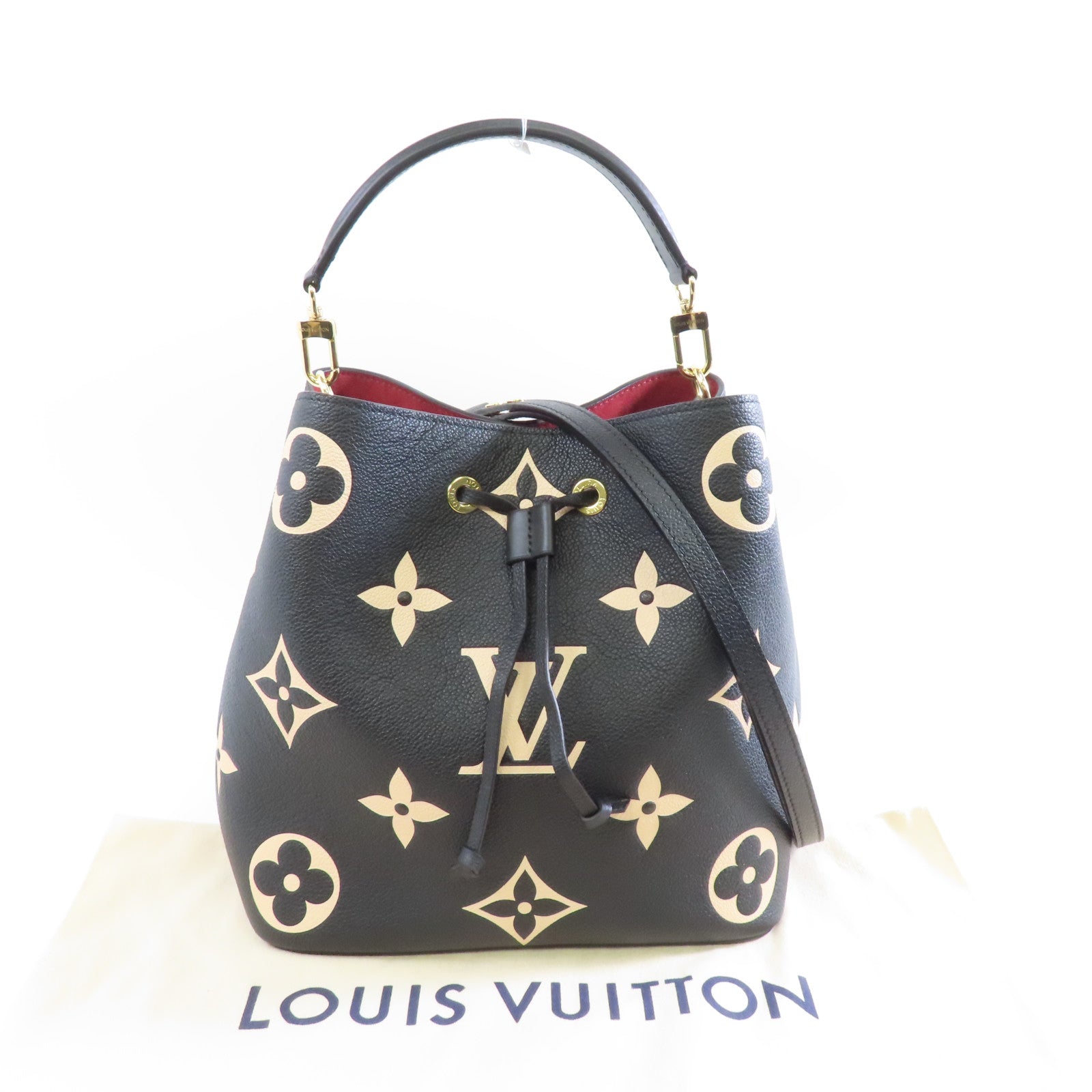 LOUIS VUITTON Monogram Empreinte Neo Noe MM金扣手挽肩背兩用袋黑色/米色