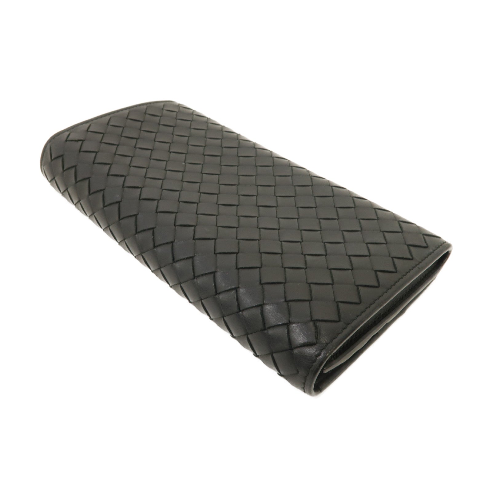 BOTTEGA VENETA 織紋皮革Long Wallet銀扣長錢包黑色