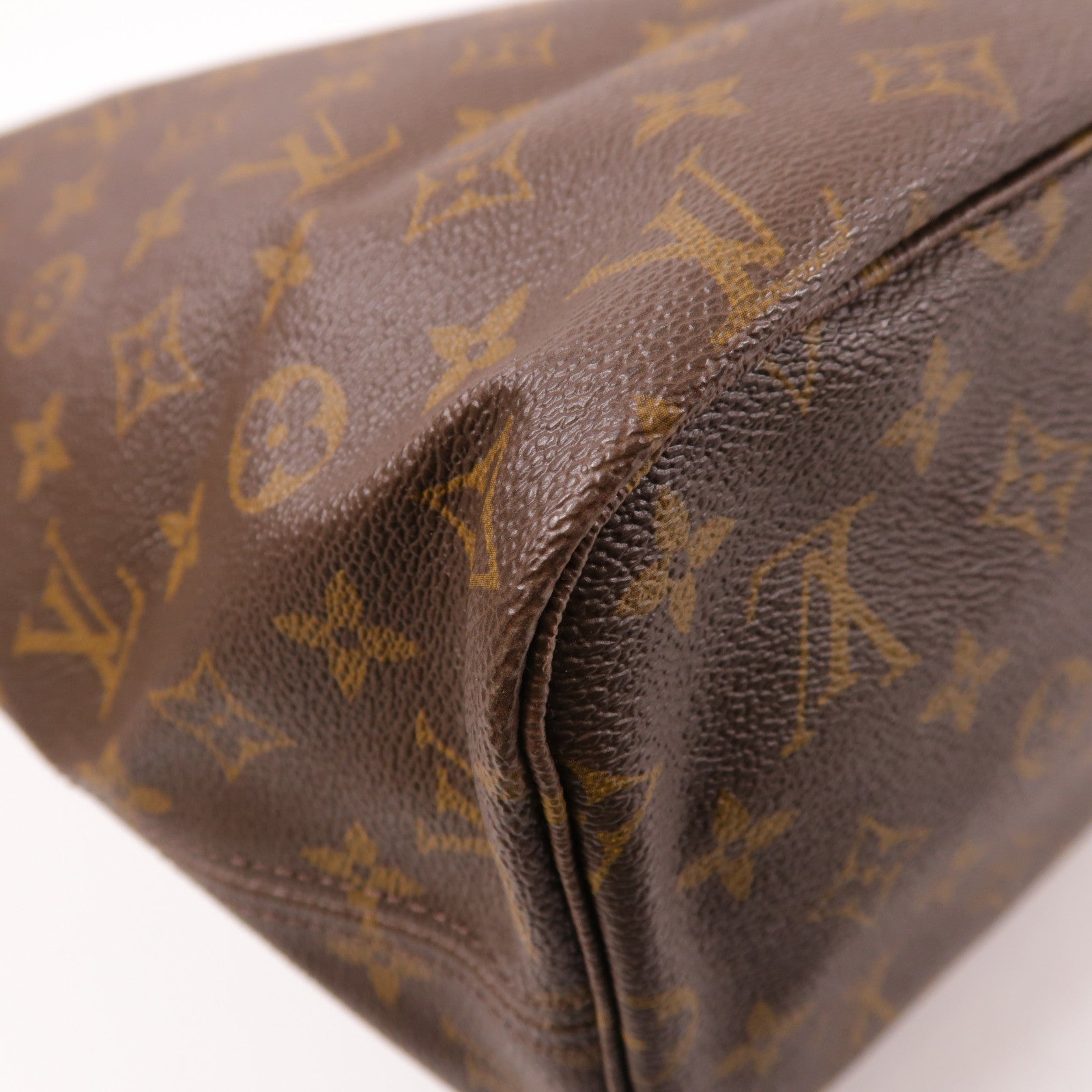LOUIS VUITTON Monogram Neverfull MM金扣手挽袋棕色
