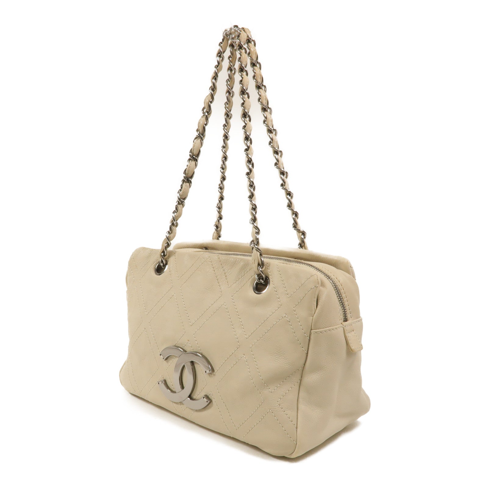 CHANEL 牛皮皮革Diamond Stitch Tote Bag鏈帶肩背袋