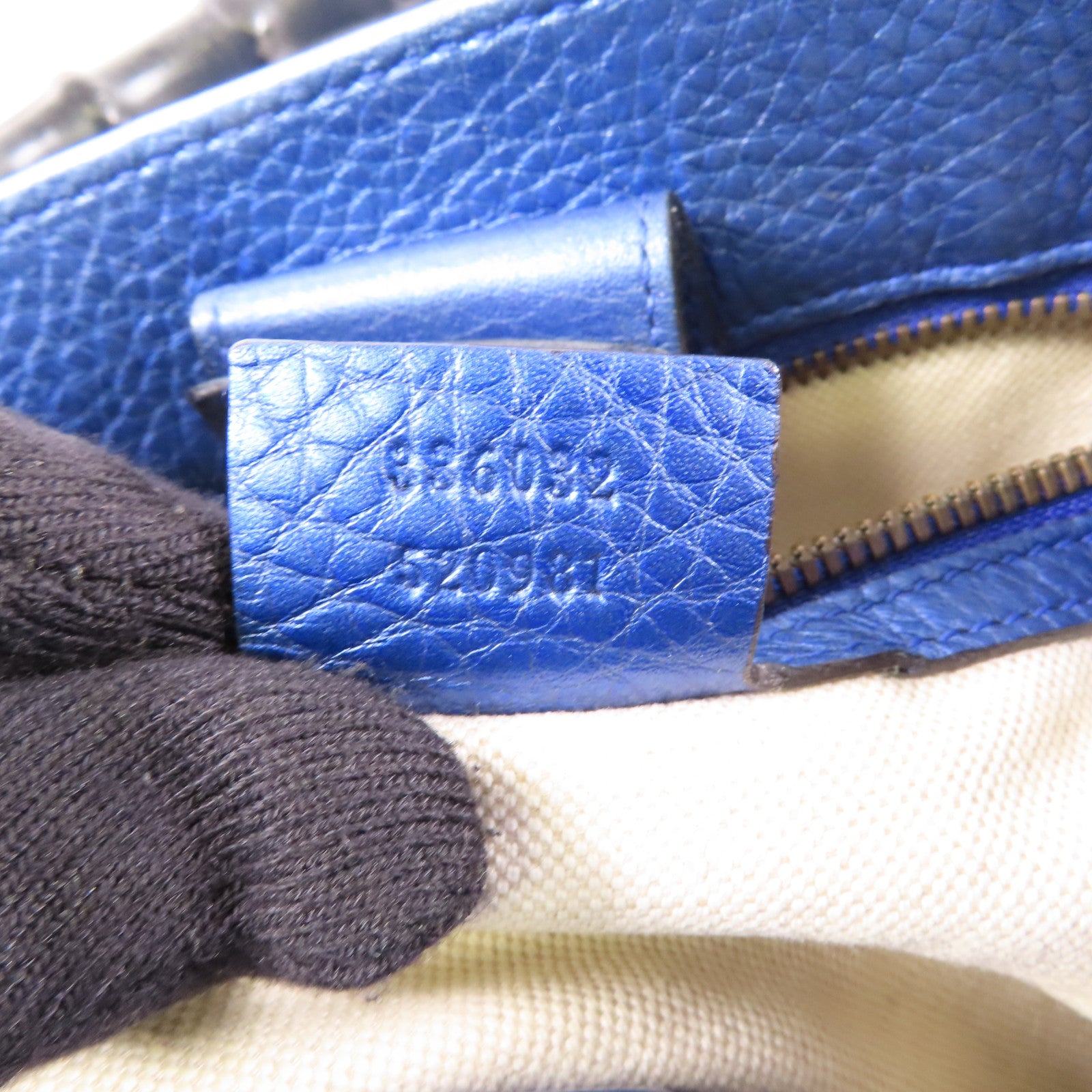 GUCCI GG Bamboo Handbag 336032 Calfskin Leather Blue