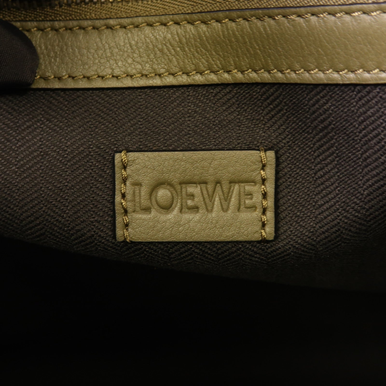 LOEWE SHW Buckle Horizontal Shoulder Bag Calfskin Leather Khaki