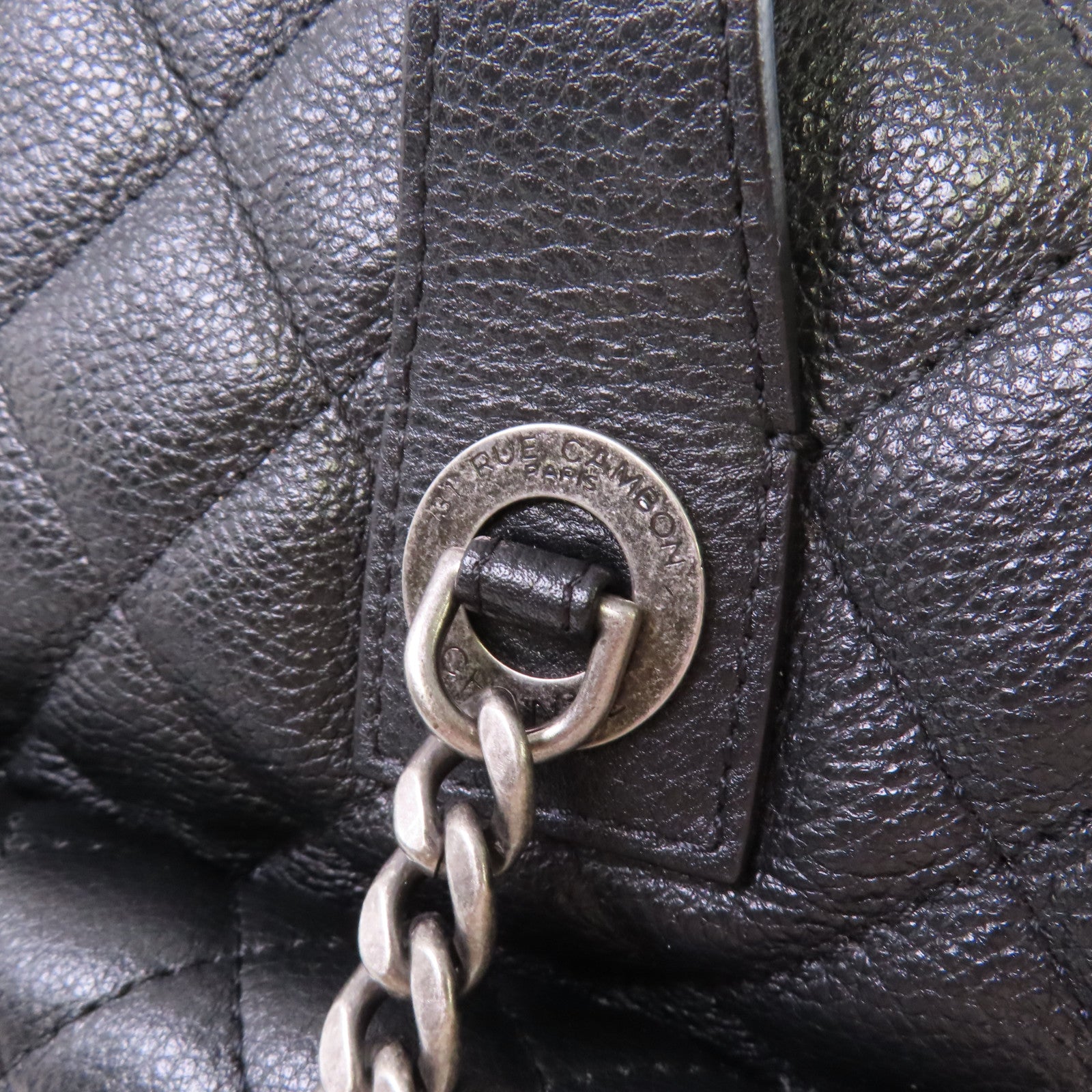 CHANEL 菱格牛皮皮革2Way Shoulder Bag金扣/銀扣鏈帶手挽肩背兩用袋黑色