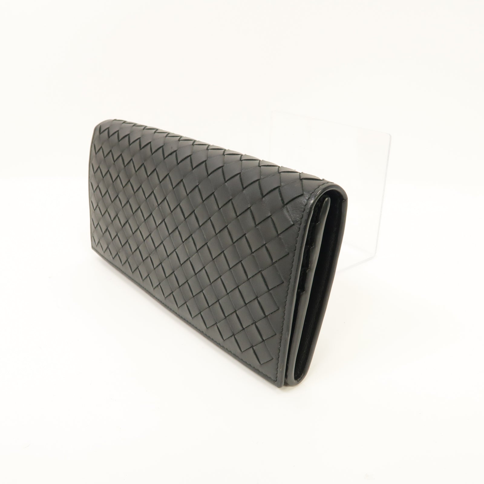 BOTTEGA VENETA 織紋皮革Long Wallet銀扣長錢包黑色