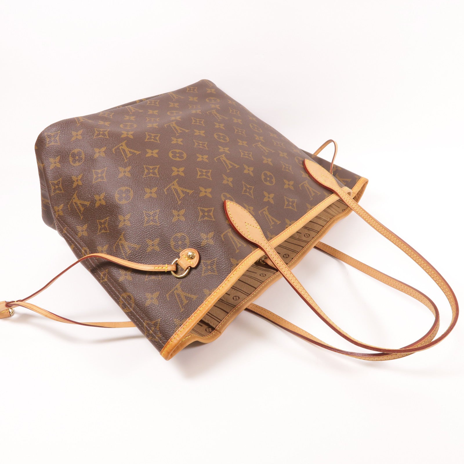 LOUIS VUITTON Monogram Neverfull MM金扣手挽袋棕色