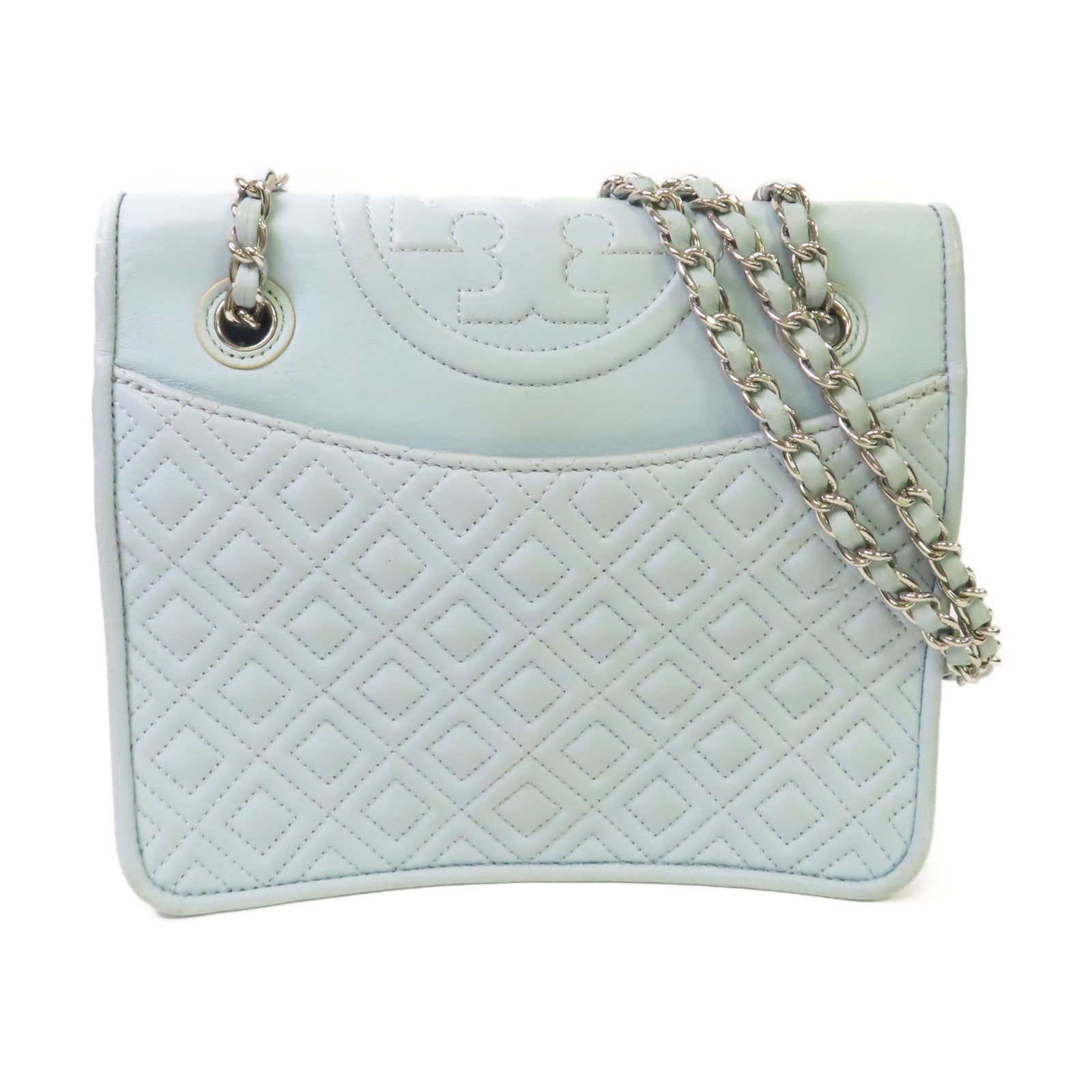 Tory Burch 【激減優惠】牛皮皮革Chain Shoulder Bag鏈帶肩背袋淺藍色
