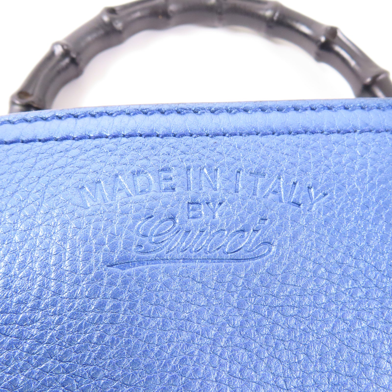 GUCCI GG Bamboo Handbag 336032 Calfskin Leather Blue
