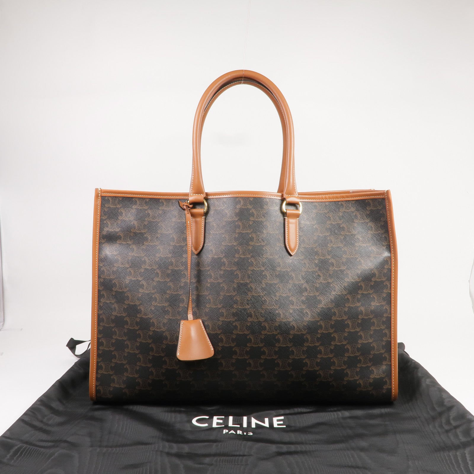 CELINE 塗層帆布Horizontal Cabas Triomphe金扣肩背袋/手挽袋