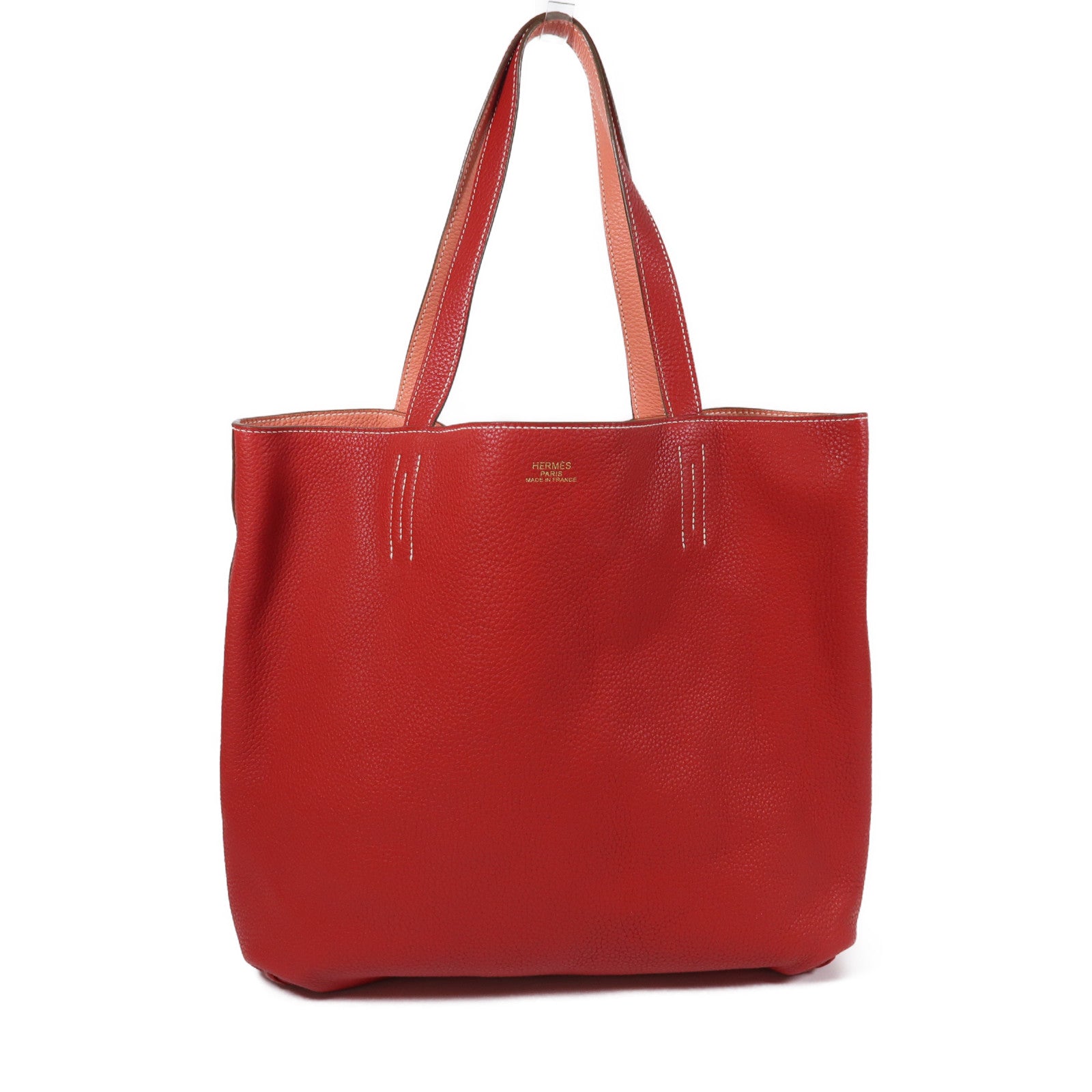 HERMES Clemence皮革Double Sens肩背袋Rouge Casaque/紅色