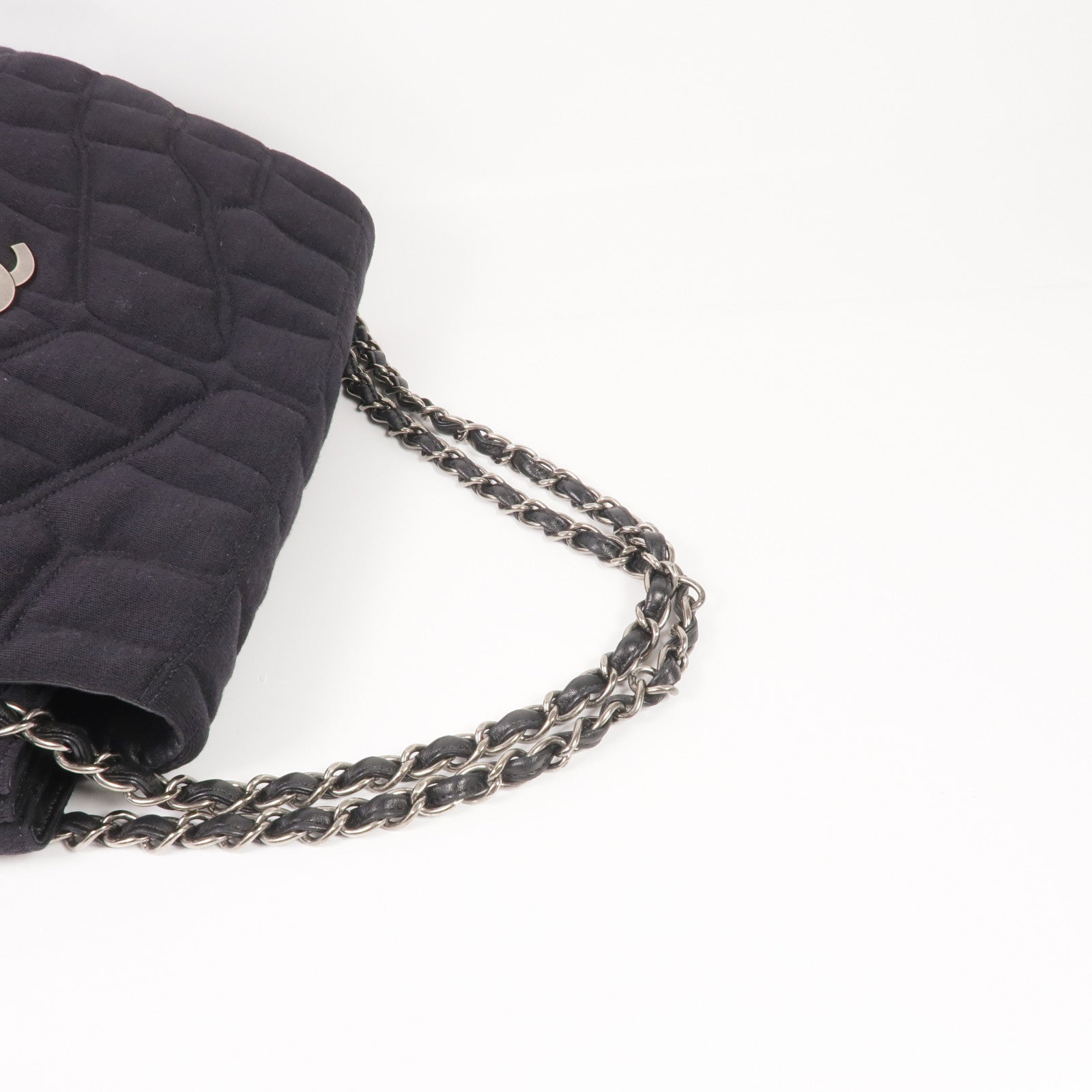 CHANEL 布料/皮革Chain Shoulder銀扣鏈帶肩背袋
