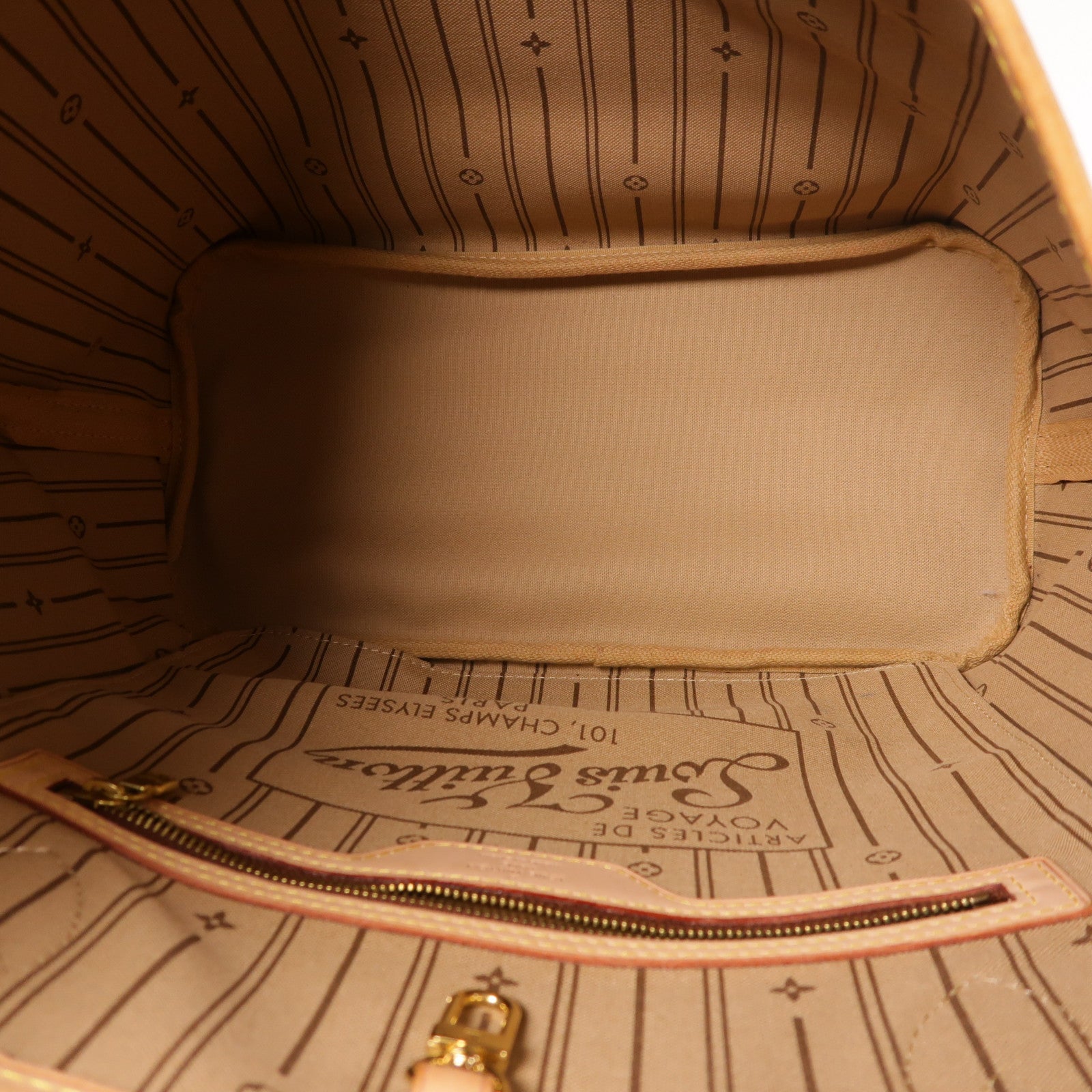 LOUIS VUITTON Monogram Neverfull MM金扣手挽袋棕色